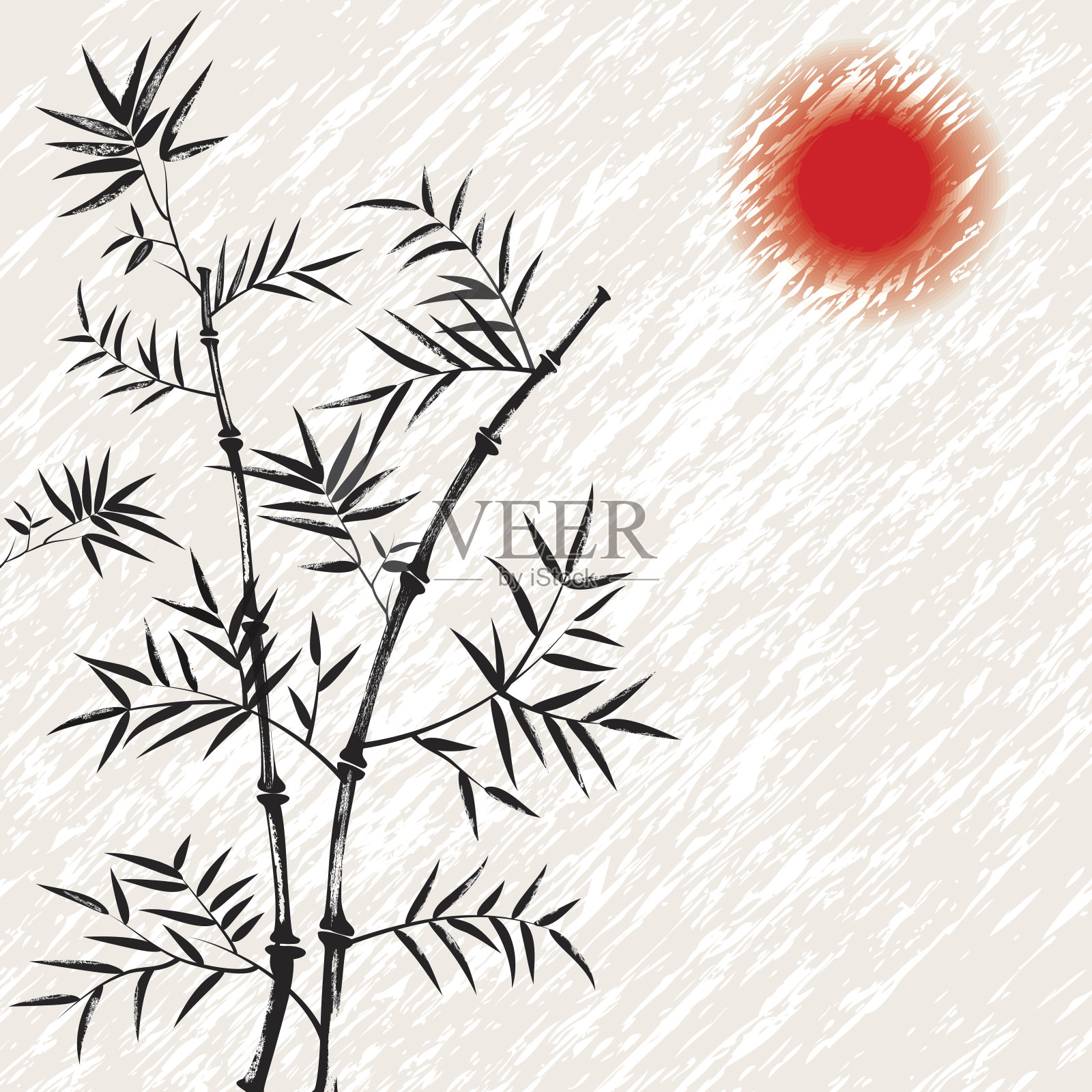 竹日本矢量亚洲插图。艺术传统。中国背景与红日。插画图片素材