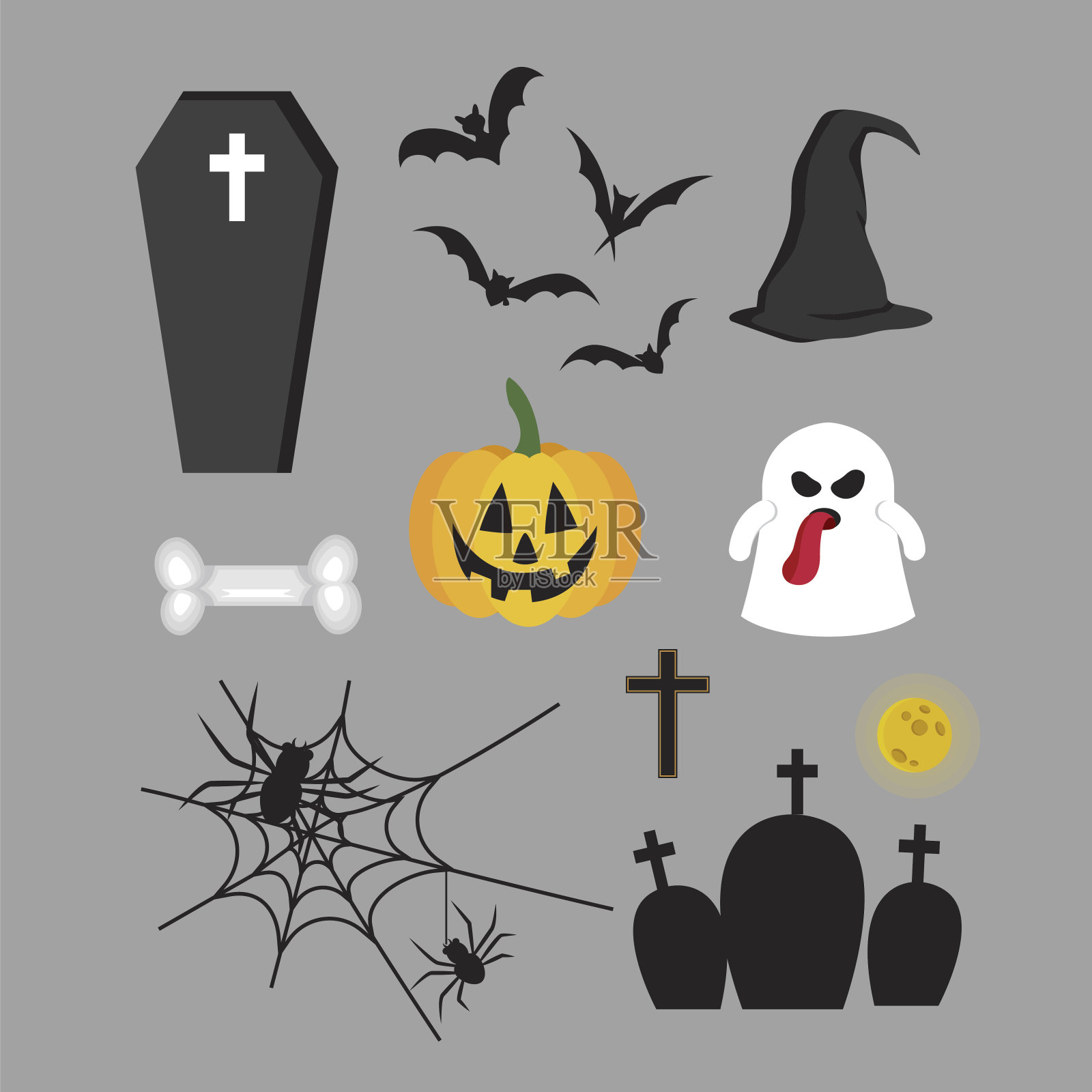 矢量万圣节图标设置插画图片素材