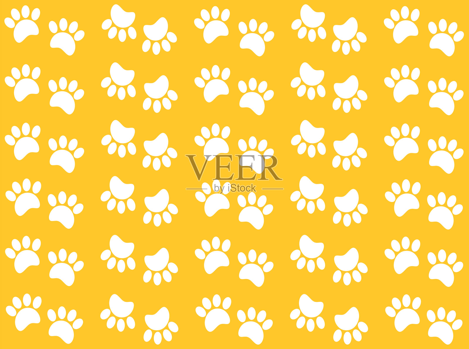 白色的爪子印在黄色的背景上。插画图片素材
