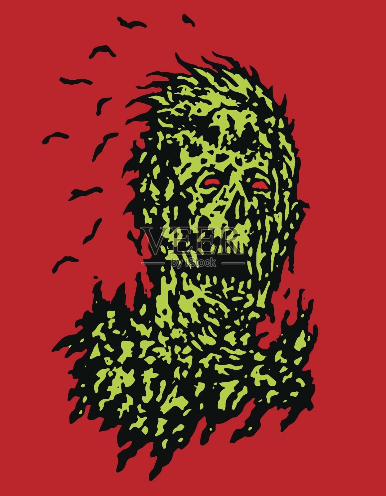 腐烂的僵尸头。矢量插图。插画图片素材