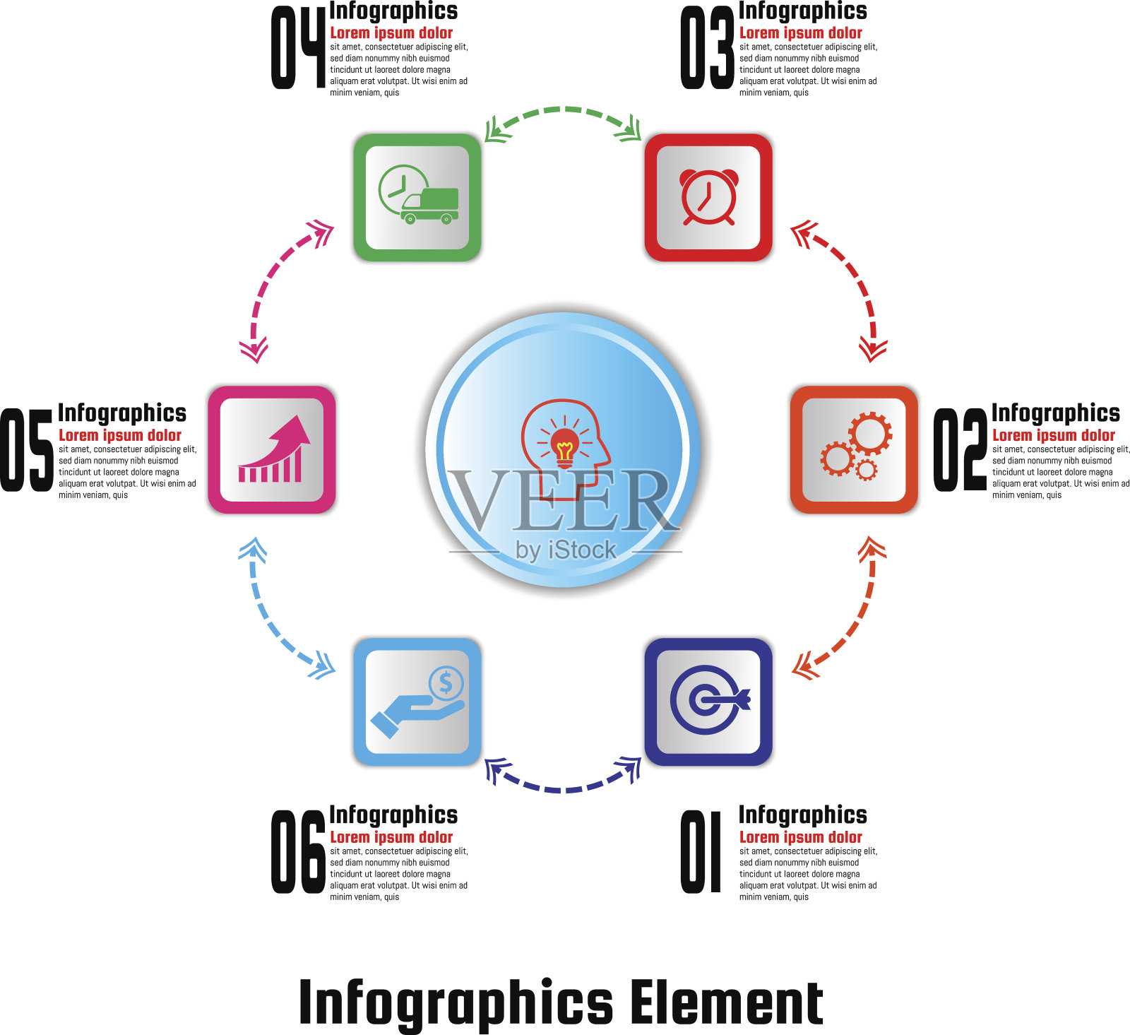 矢量插图信息图形元素。六个选项插画图片素材