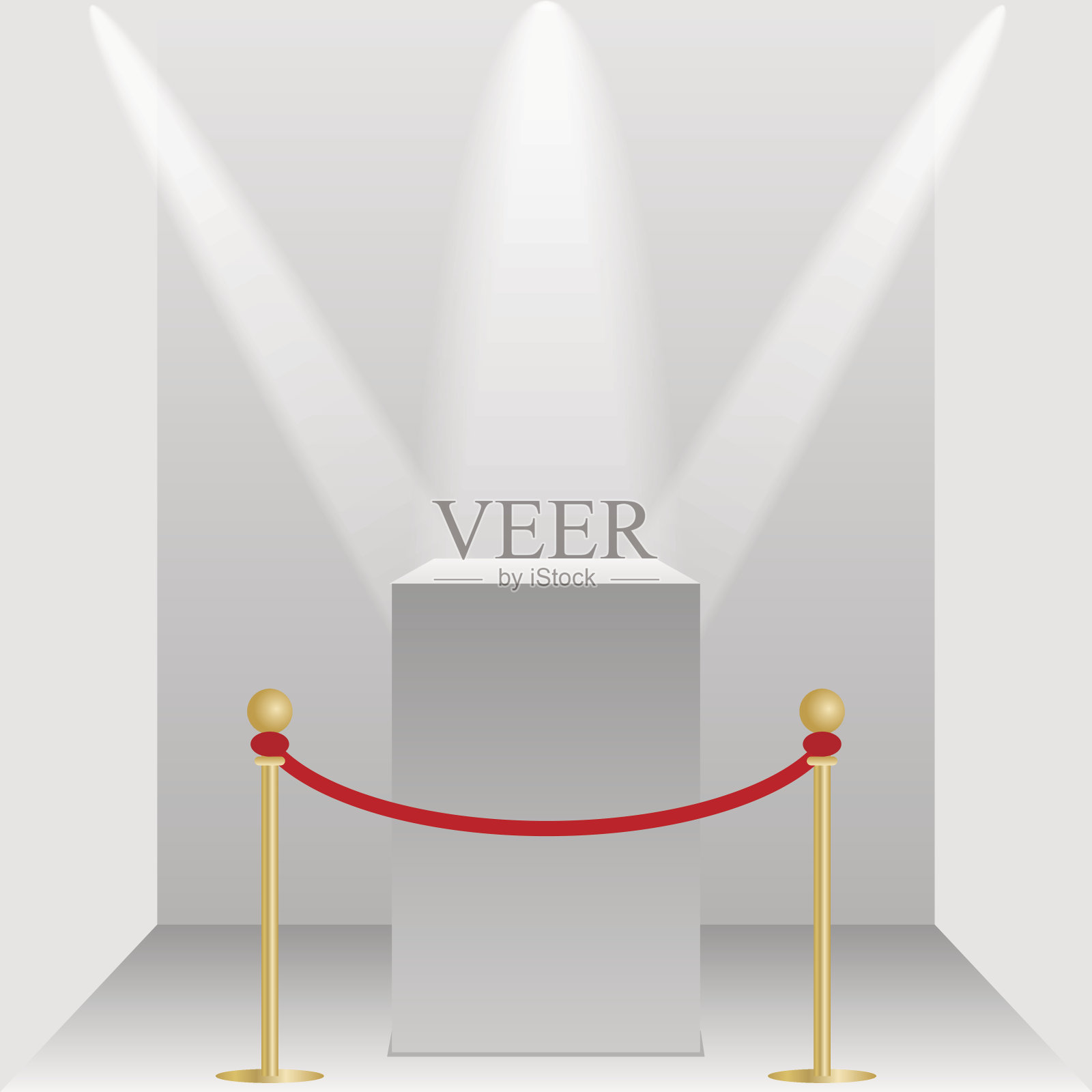 博物馆基座，白色空3d讲台和聚光灯。击剑博物馆展览插画图片素材