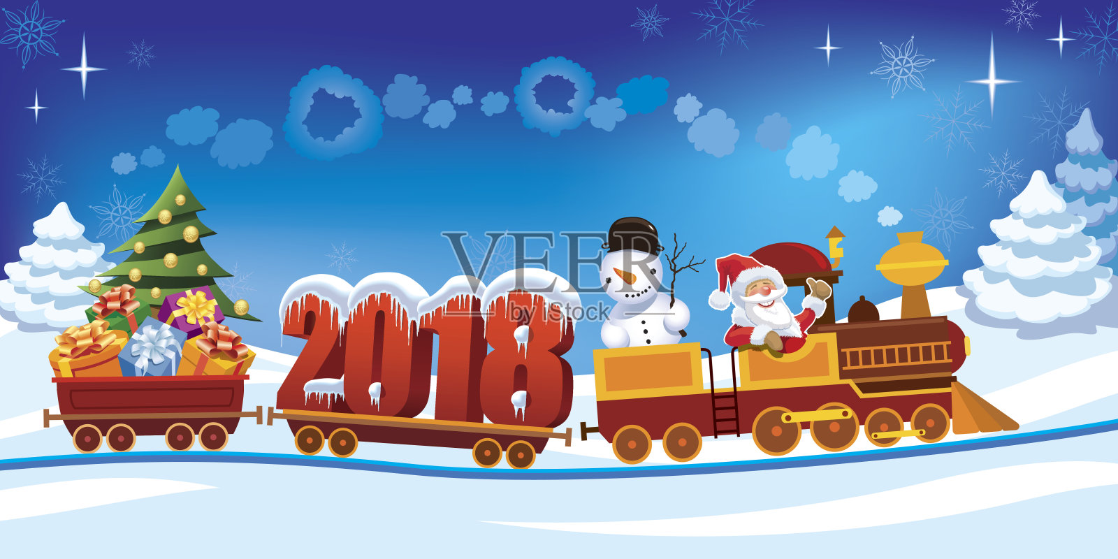 2018年圣诞火车插画图片素材