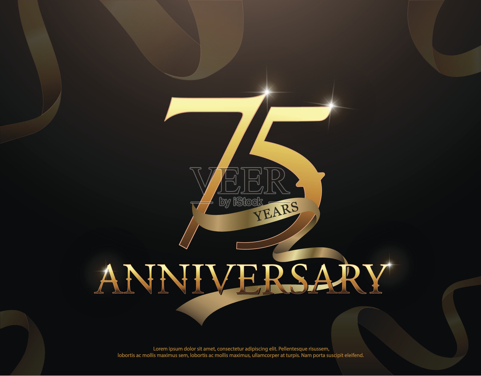 75周年庆典标志模板。75号标志，黑色背景缎带插画图片素材