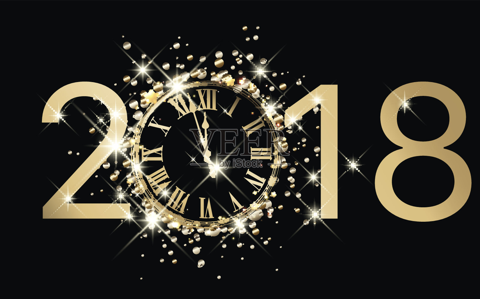 2018年新年背景与时钟。插画图片素材