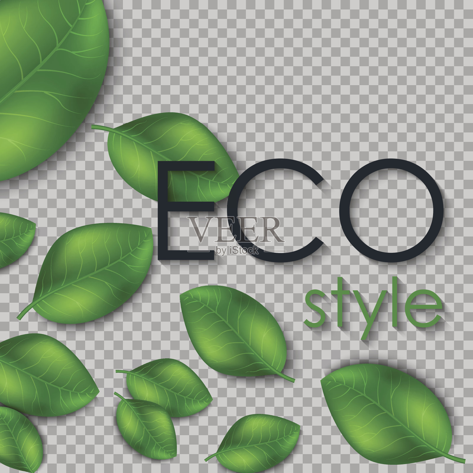 生态铭文的叶子孤立在透明的背景上。叶子的设计元素。Eco的风格。插画图片素材