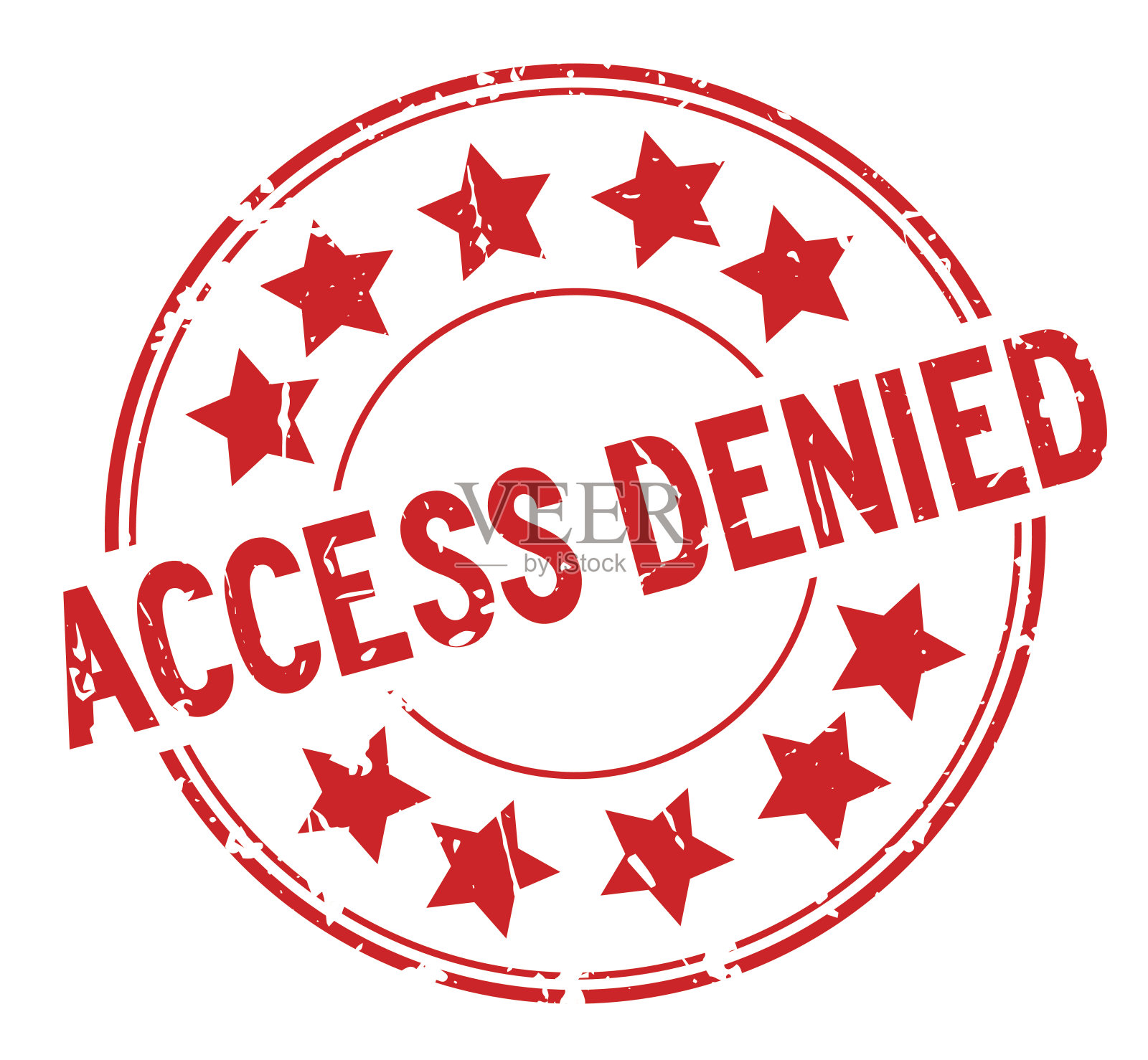 白色背景上带有星标图标的红色复古“拒绝访问”圆形橡胶印章插画图片素材