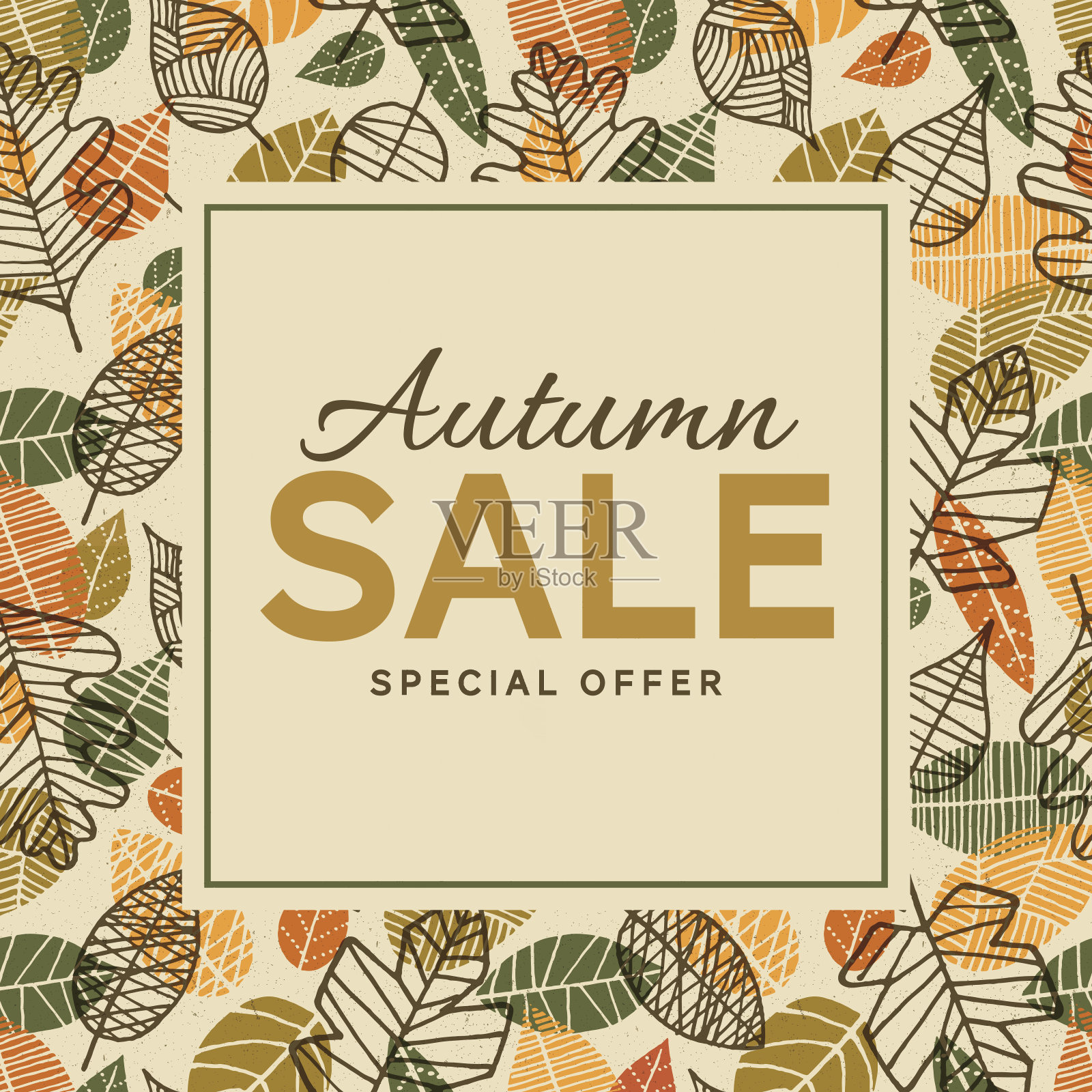 秋季销售背景模板与树叶设计元素图片