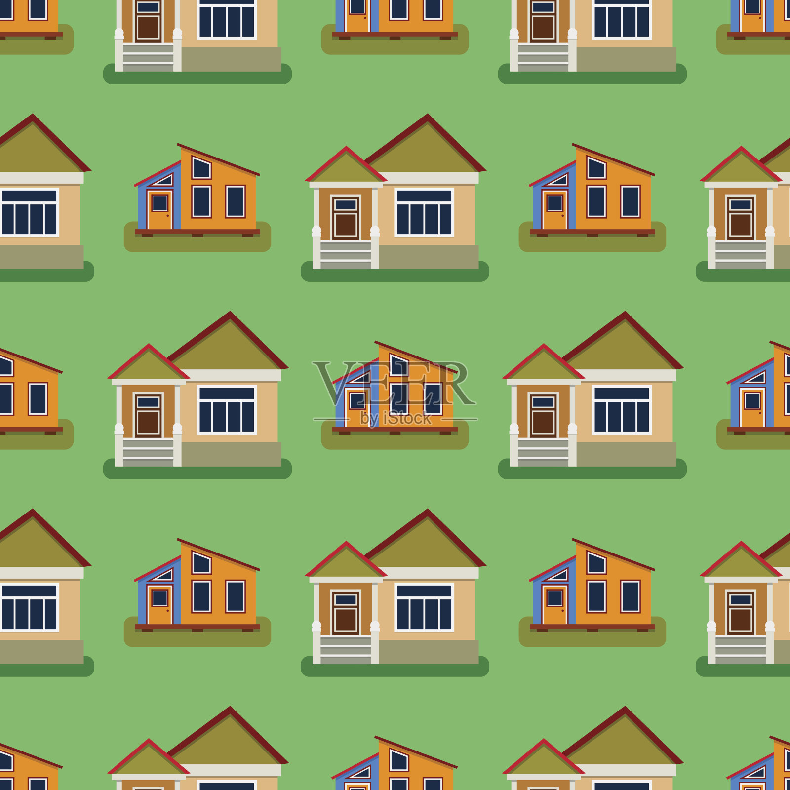 历史城市现代世界无缝模式特色住宅建筑正面立面矢量插图插画图片素材