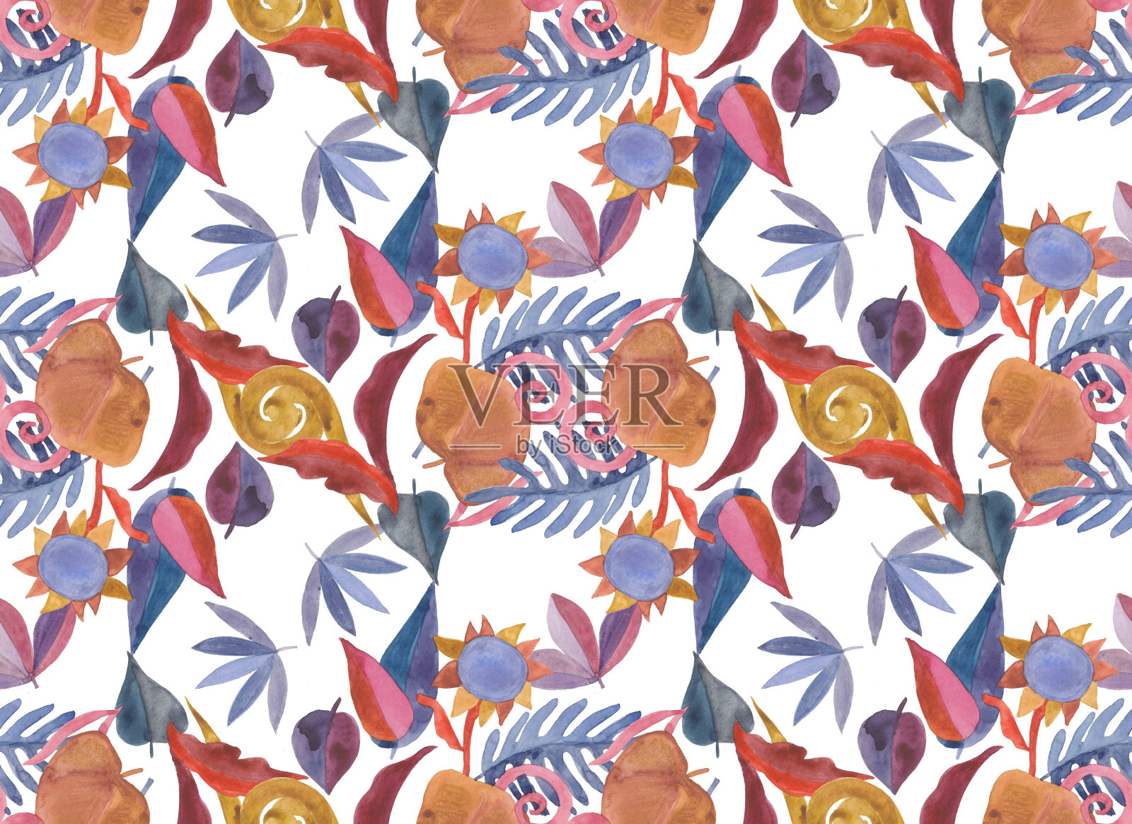 图案水彩秋叶，秋叶飘落插画图片素材