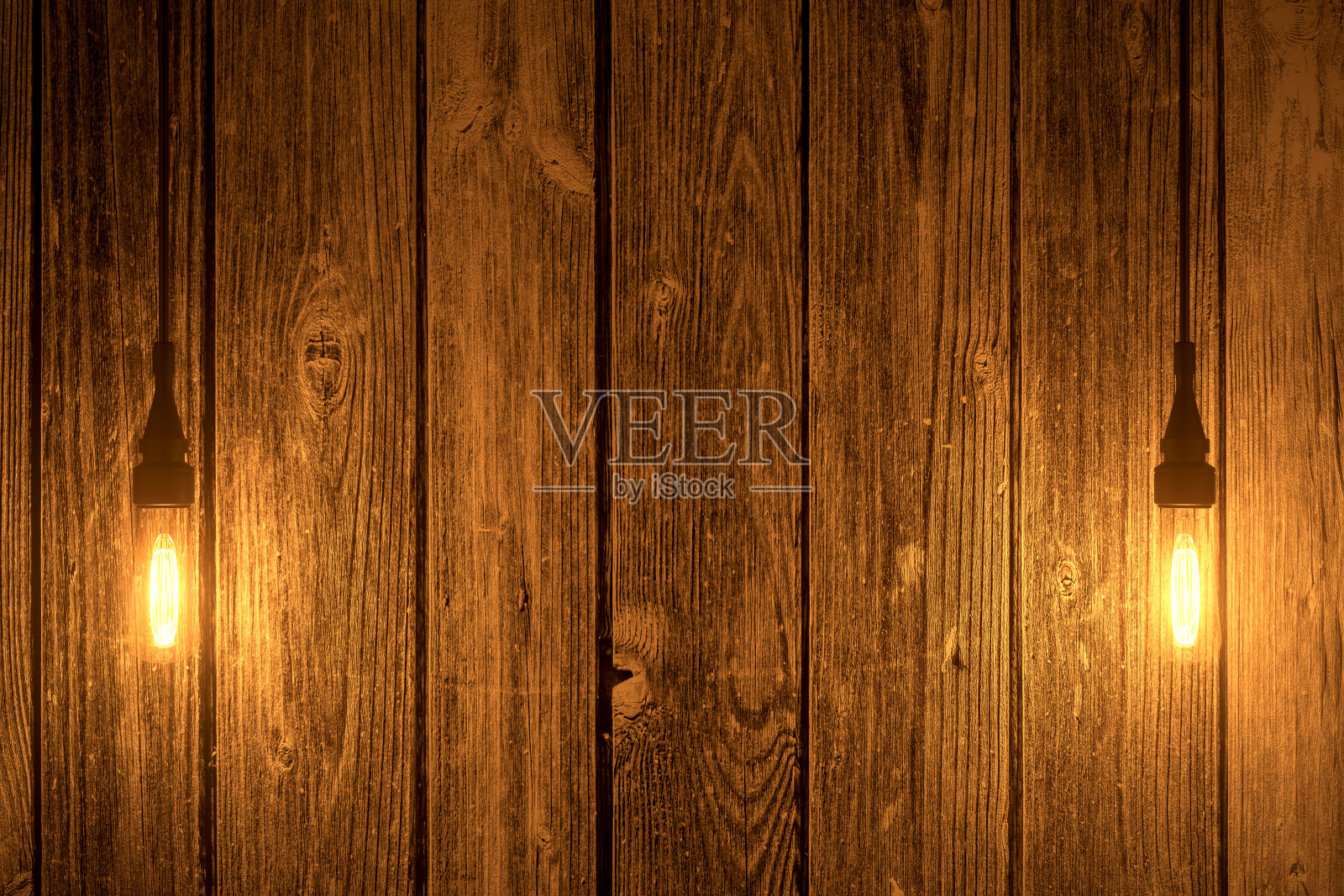 木制背景上的两个经典灯泡的3D渲染照片摄影图片