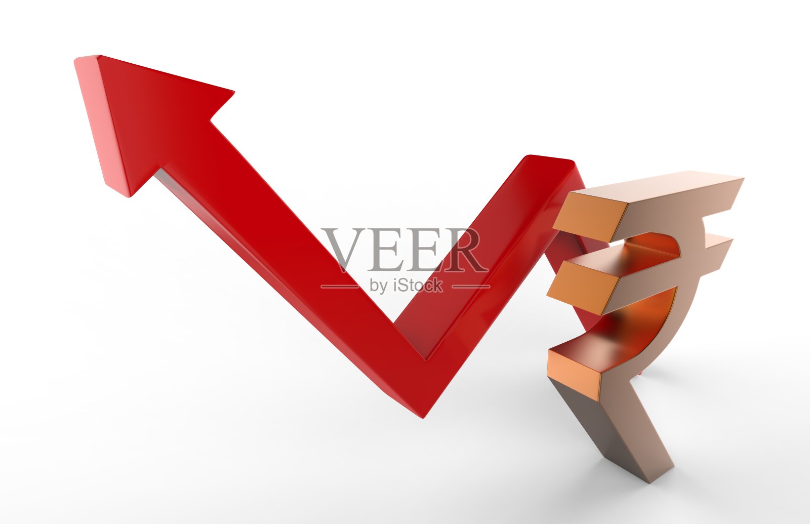 带卢比标志的增长箭头。印度卢比增长概念。3 d渲染。照片摄影图片