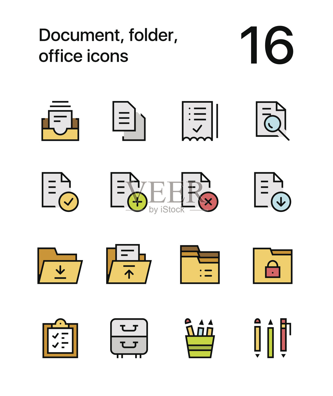 彩色文件，文件夹，办公室图标的网页和移动设计包1图标素材