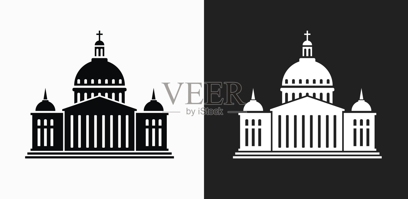 在黑色和白色矢量背景上的基督教教堂图标插画图片素材