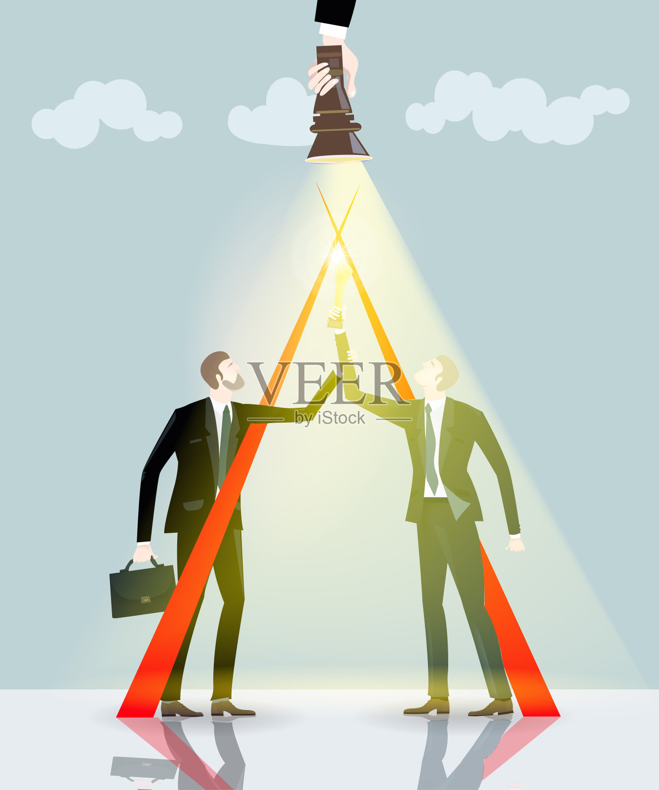 两个成功的商人拿着奖杯。业务概念说明插画图片素材