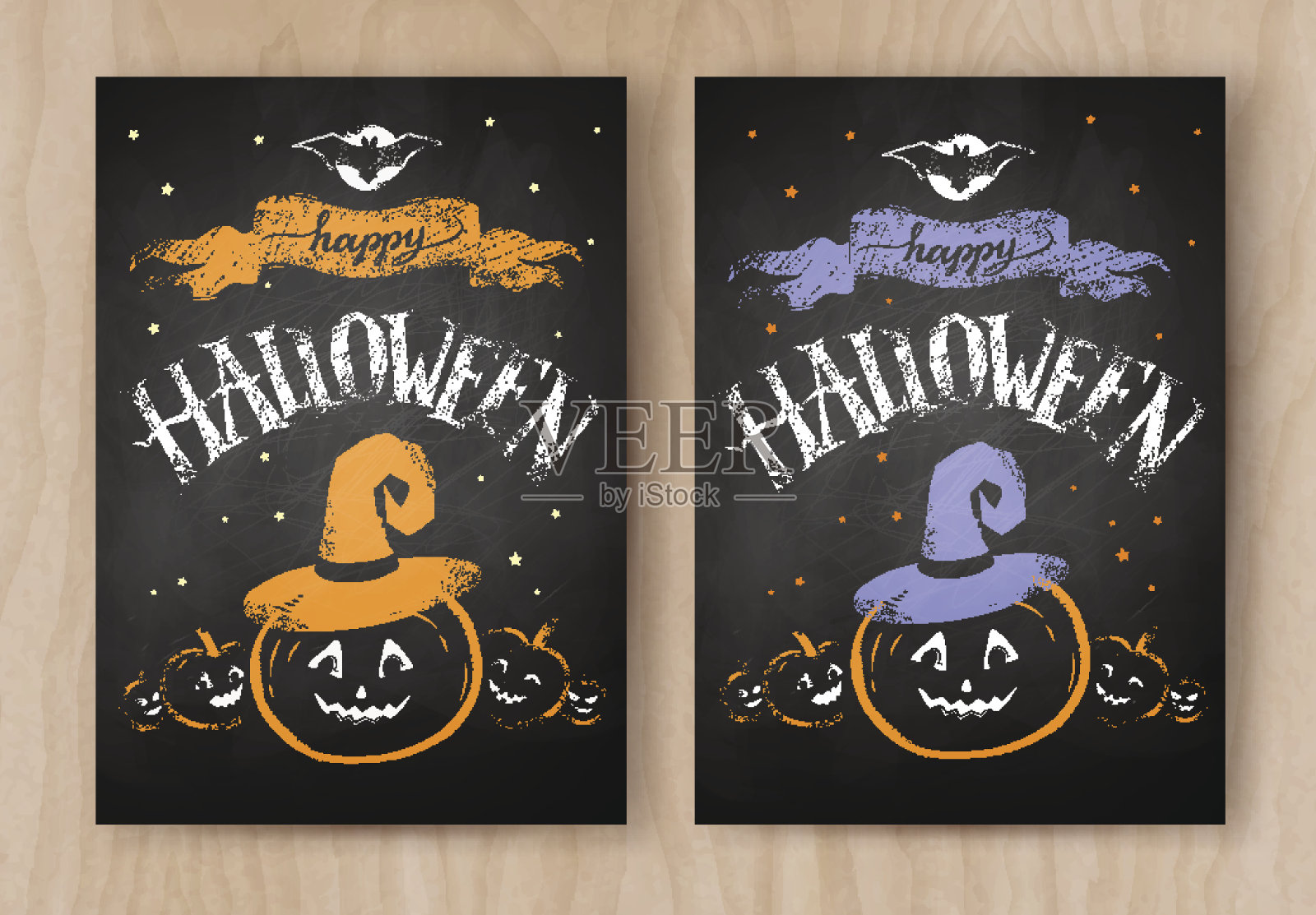 万圣节贺卡彩色粉笔设计快乐插画图片素材