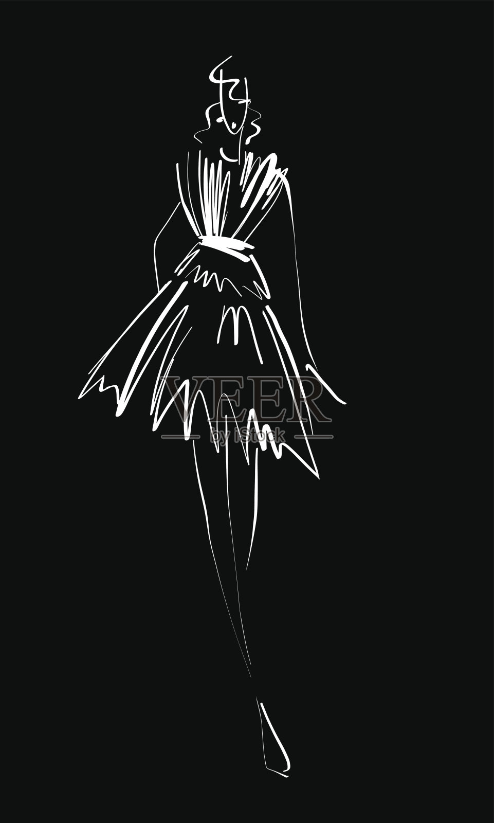 时装模特素描手绘，程式化轮廓孤立。矢量时装插图。插画图片素材