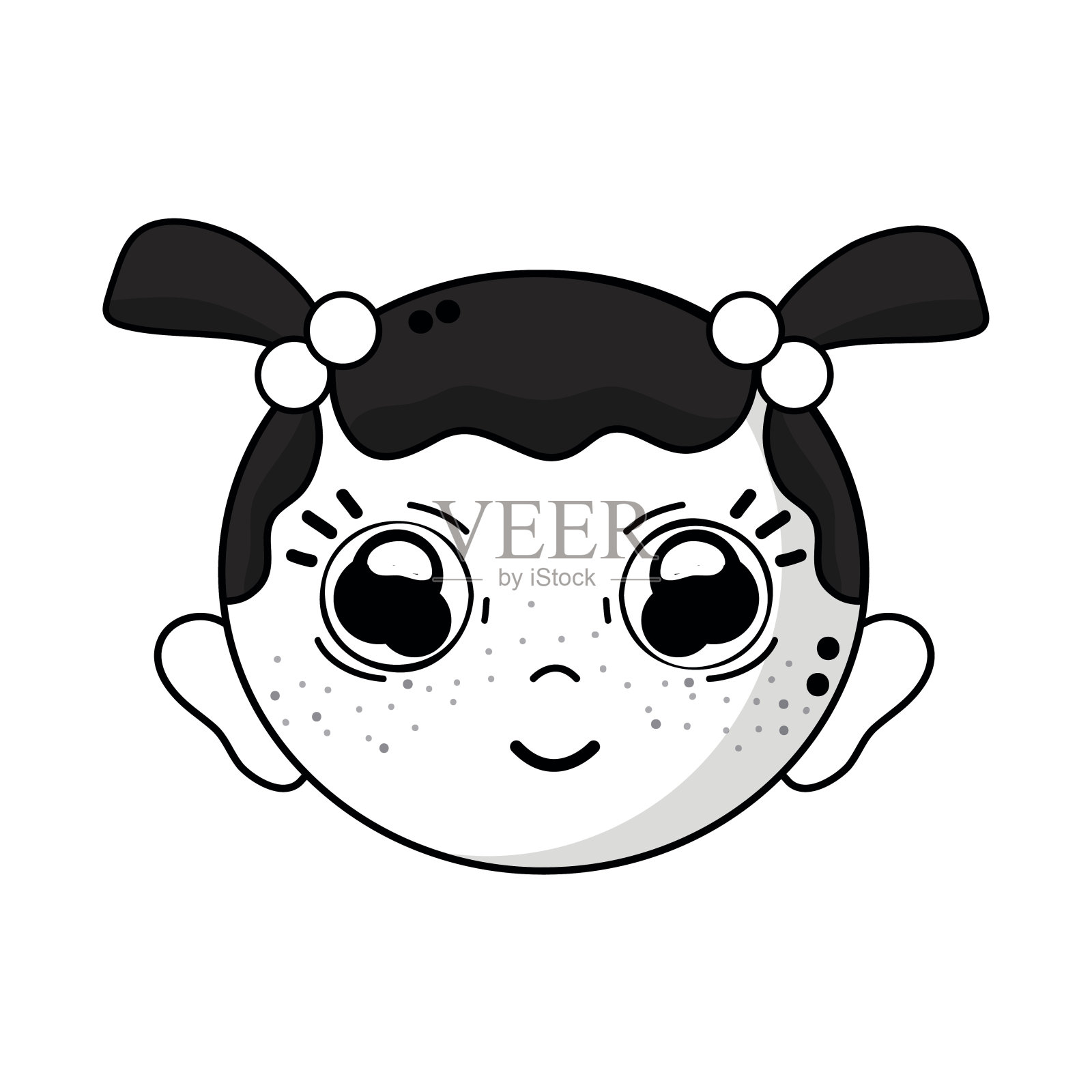 轮廓可爱的女婴头与发型设计插画图片素材