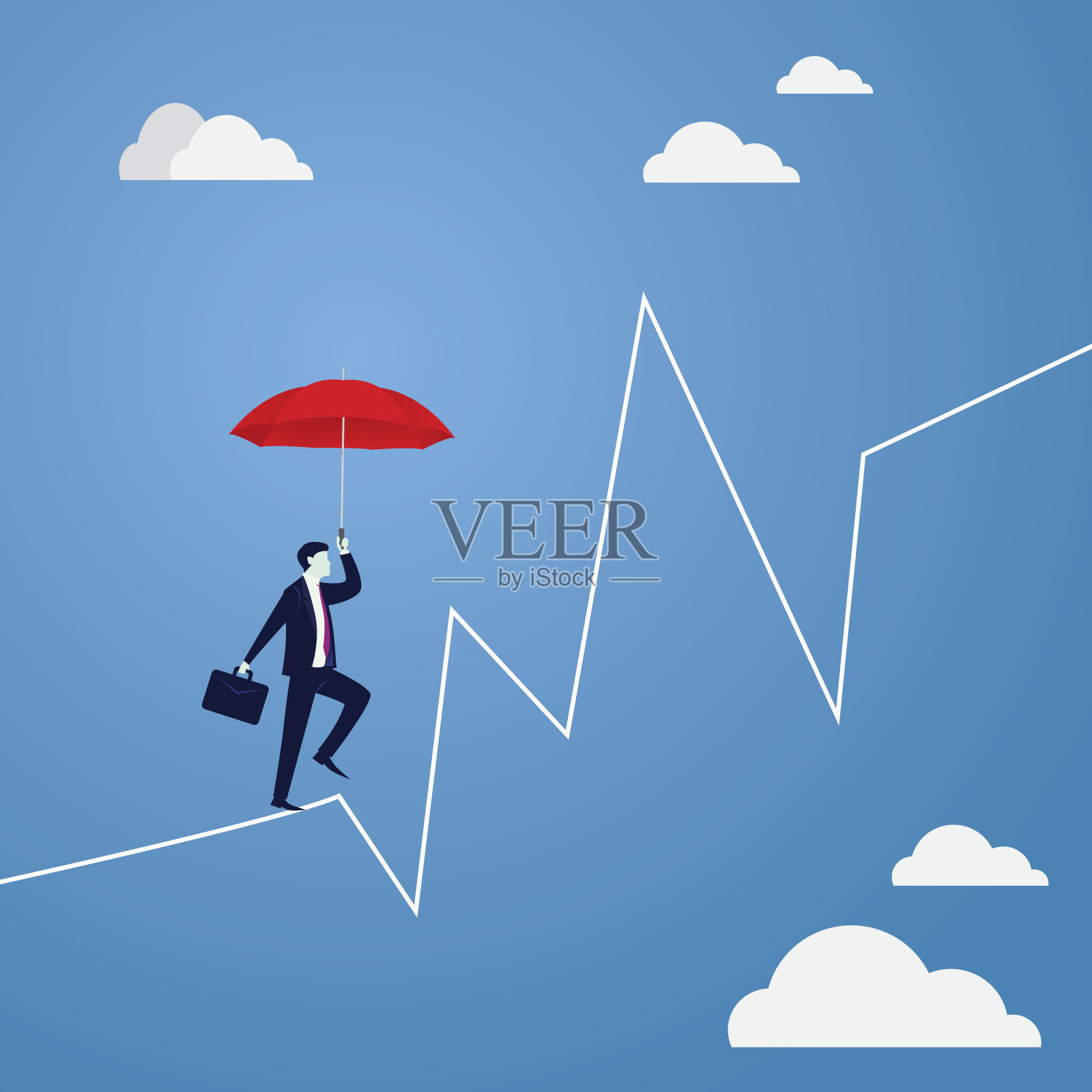 在绳子上行走的商人。商业概念中的风险挑战插画图片素材