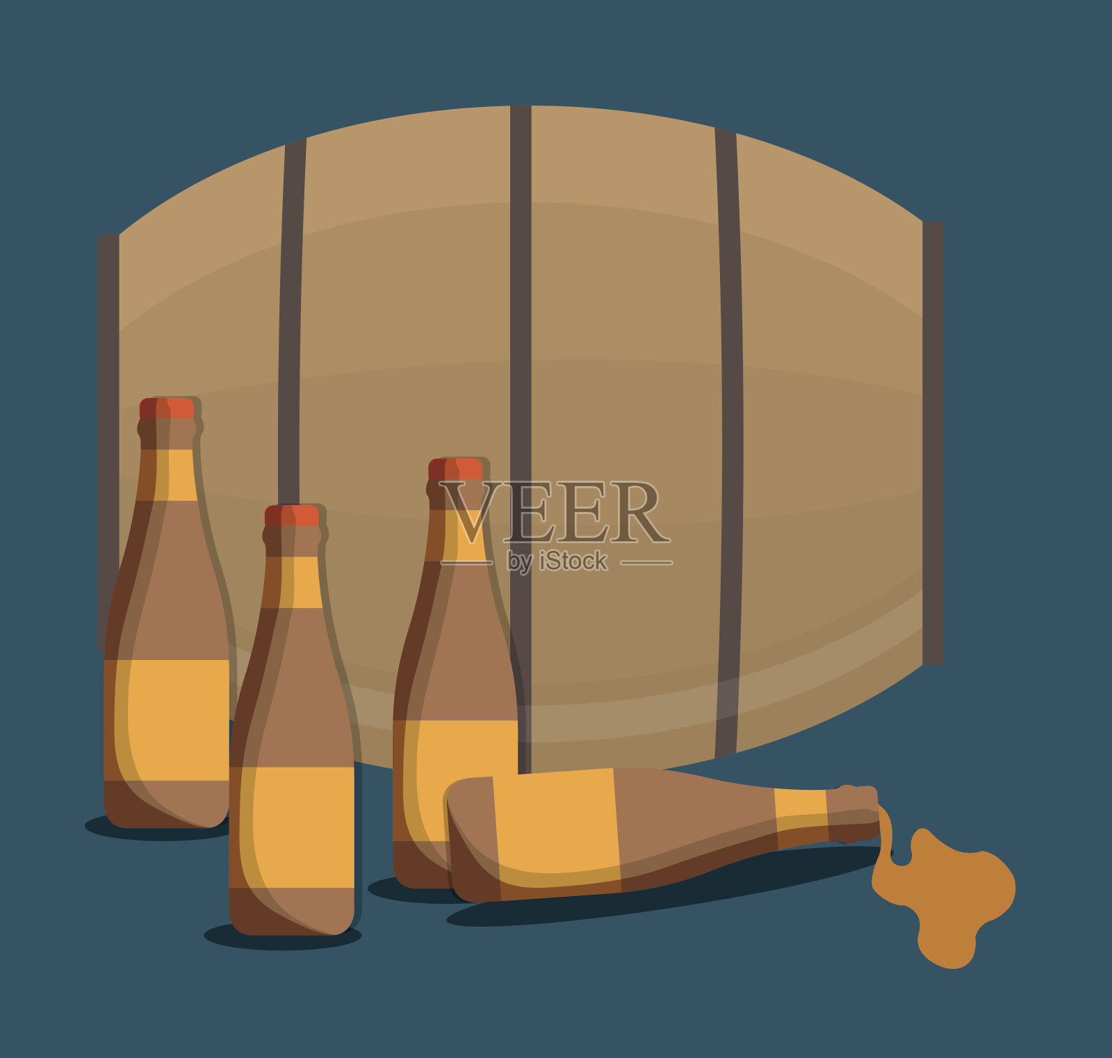 啤酒瓶和酒桶设计插画图片素材