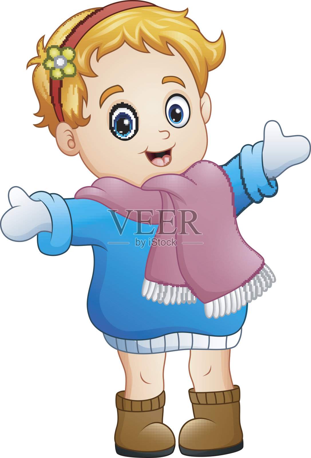 可爱的小女孩穿着冬天的衣服插画图片素材