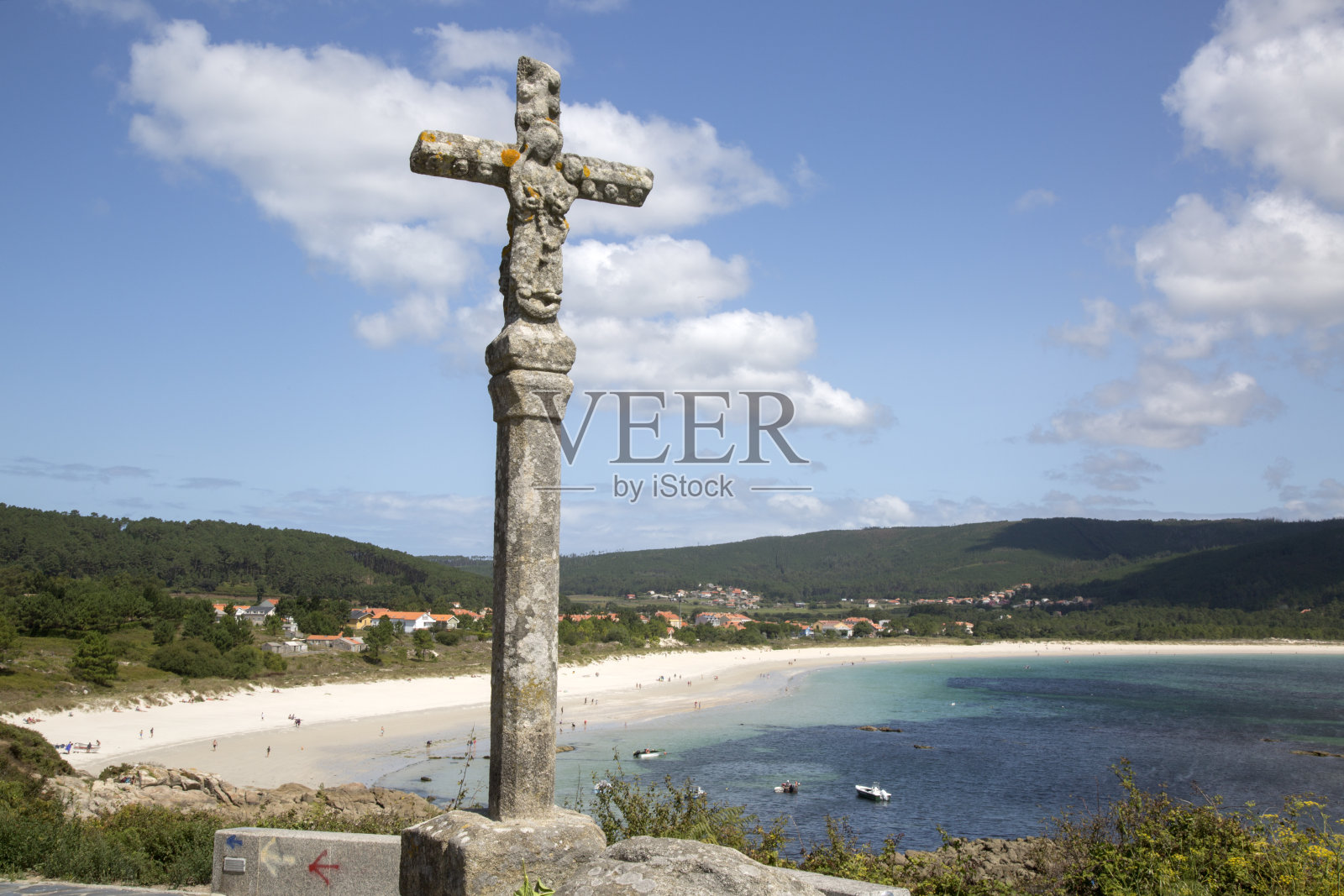 兰戈斯特拉的宗教十字架;海滩;菲尼斯特雷照片摄影图片