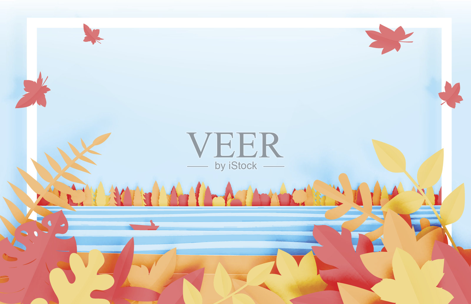 秋天的森林和山川有着美丽的风景插画图片素材