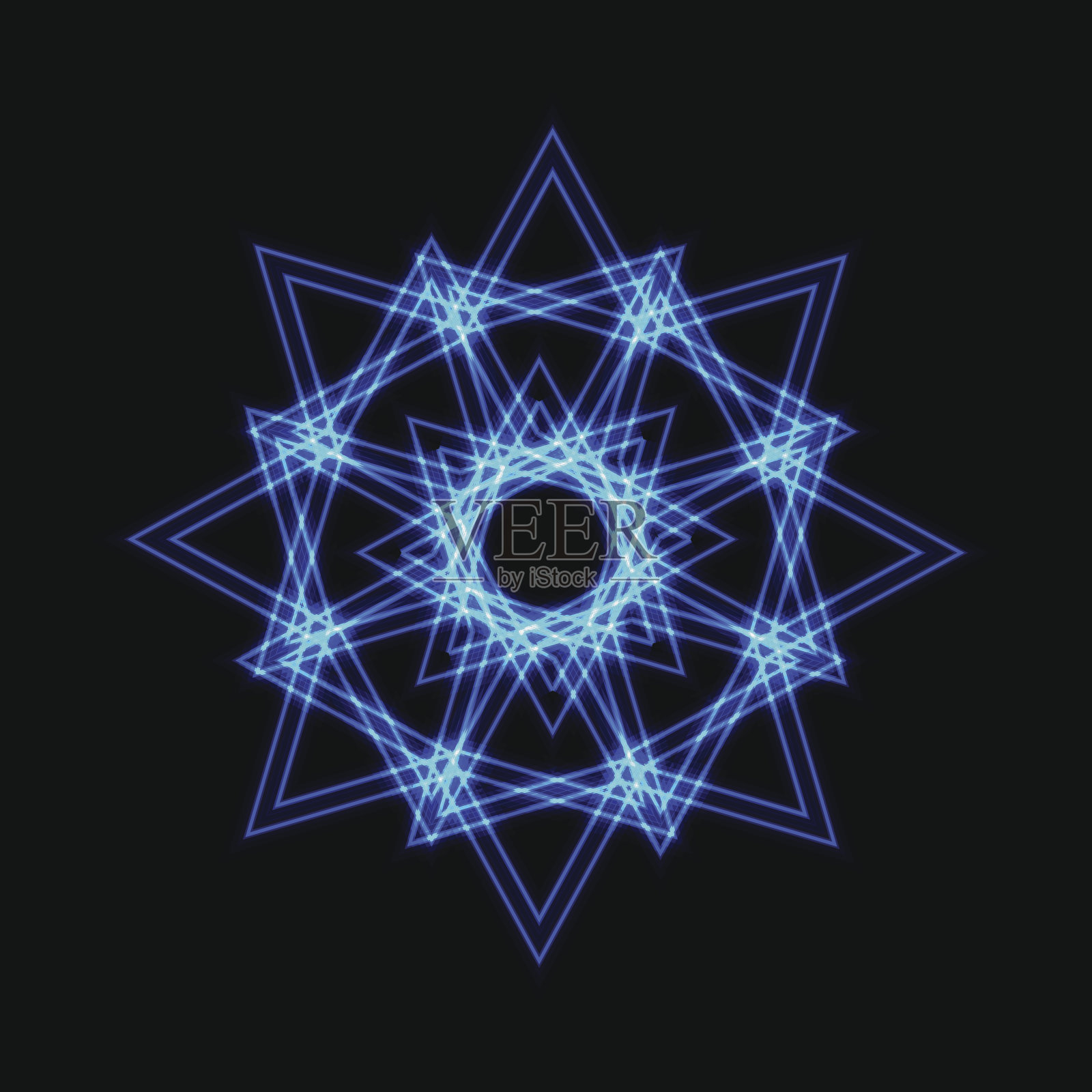 抽象的蓝色霓虹形状，未来主义的星波分形插画图片素材