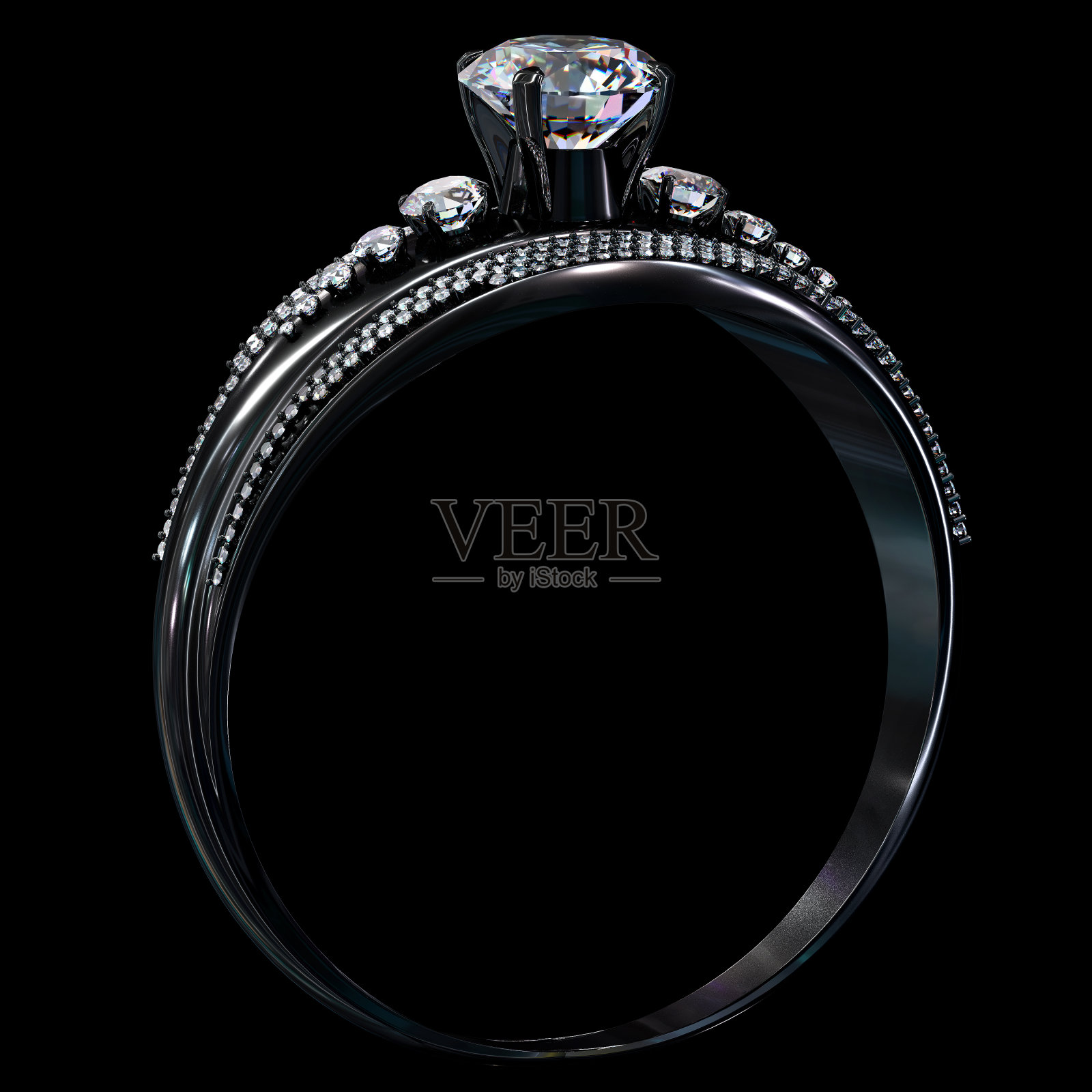 黑金涂层订婚戒指与钻石宝石照片摄影图片