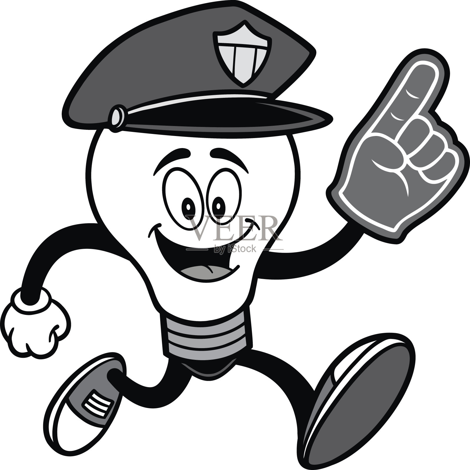 警察灯泡运行与泡沫手指插图插画图片素材