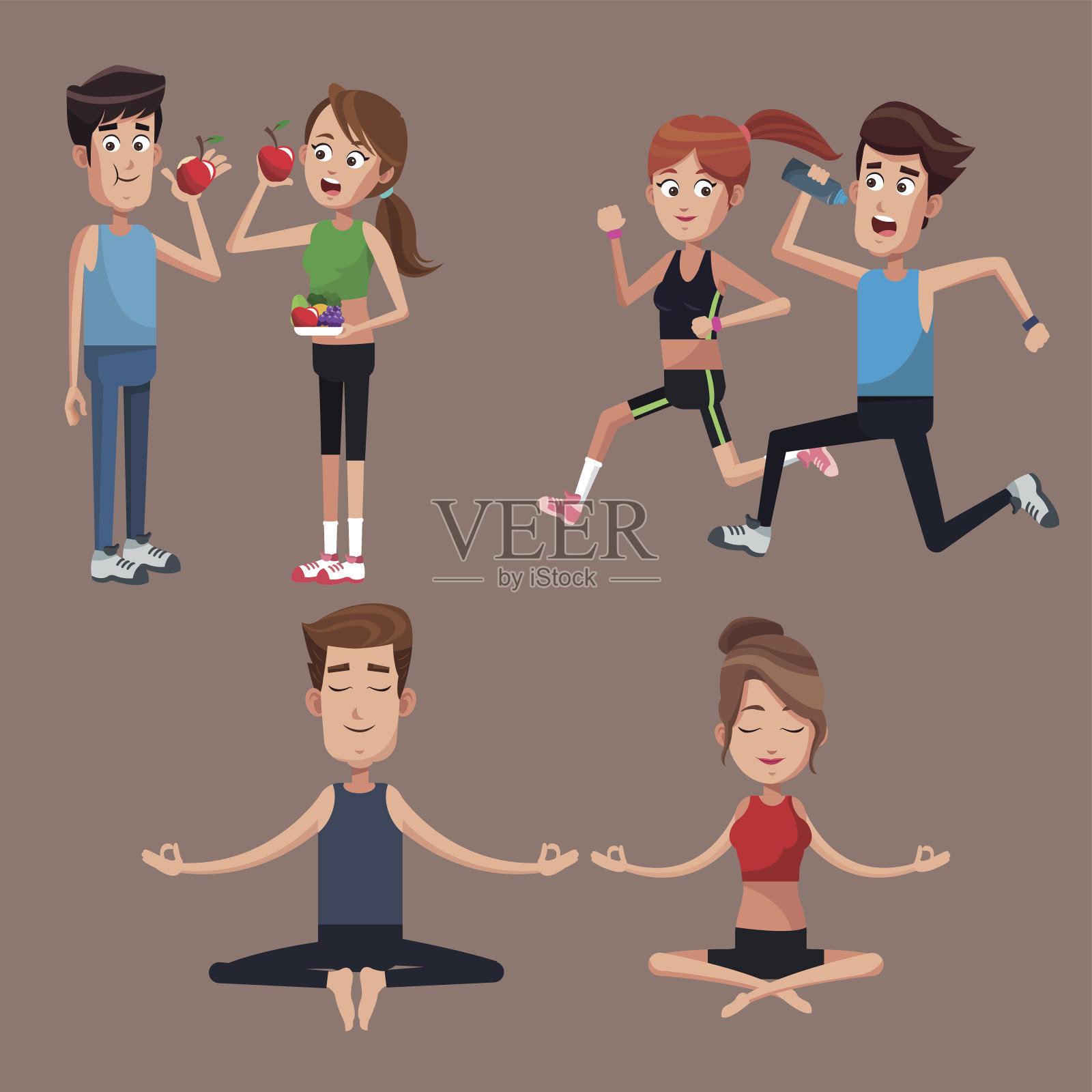 设置夫妇运动健康设计插画图片素材