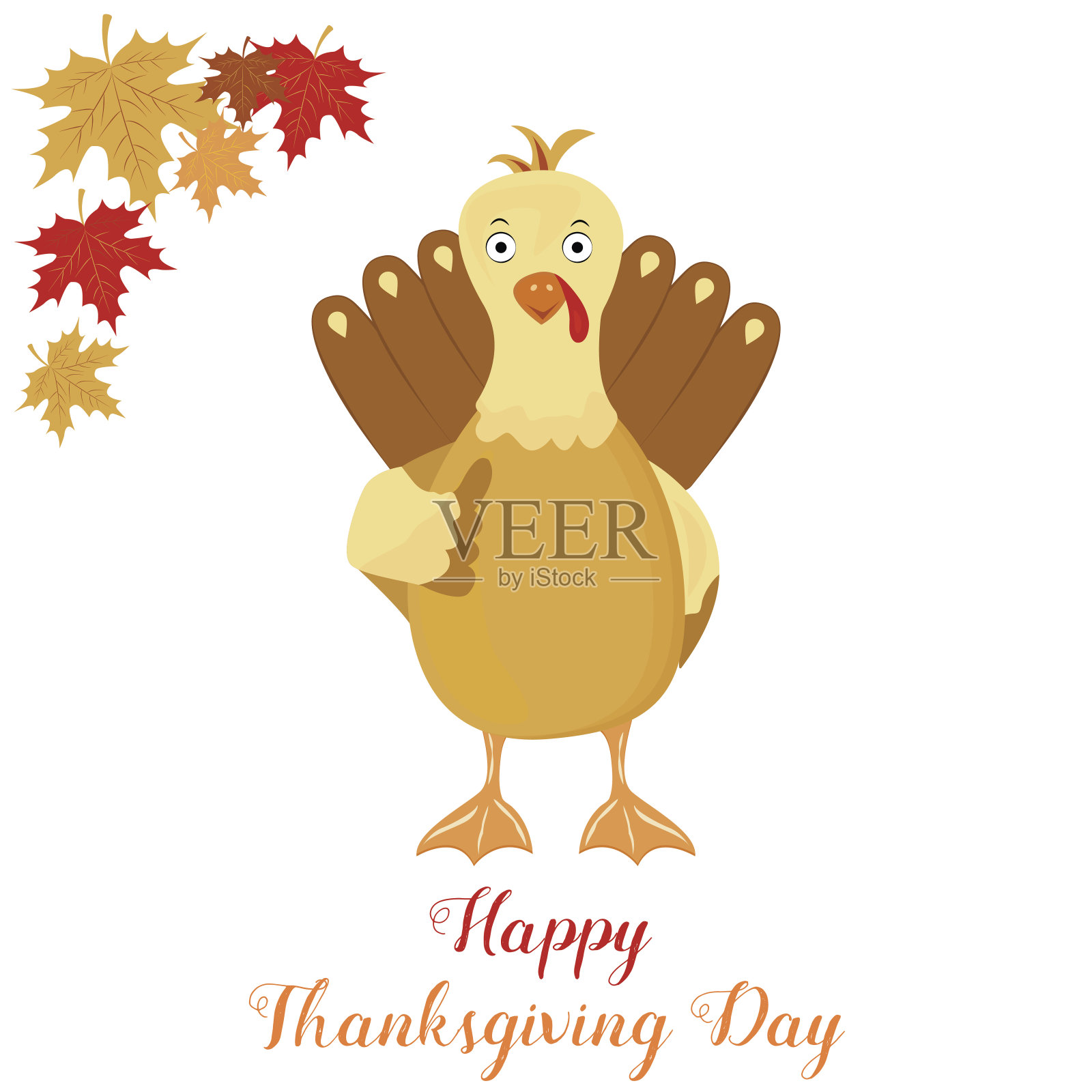 白色背景上的感恩节搞笑火鸡插画图片素材