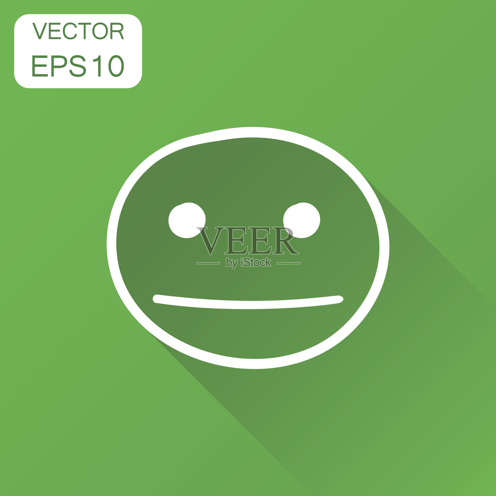 手绘的笑脸图标。经营理念面临着悲伤的象形文字。矢量插图上的绿色背景和长阴影。插画图片素材