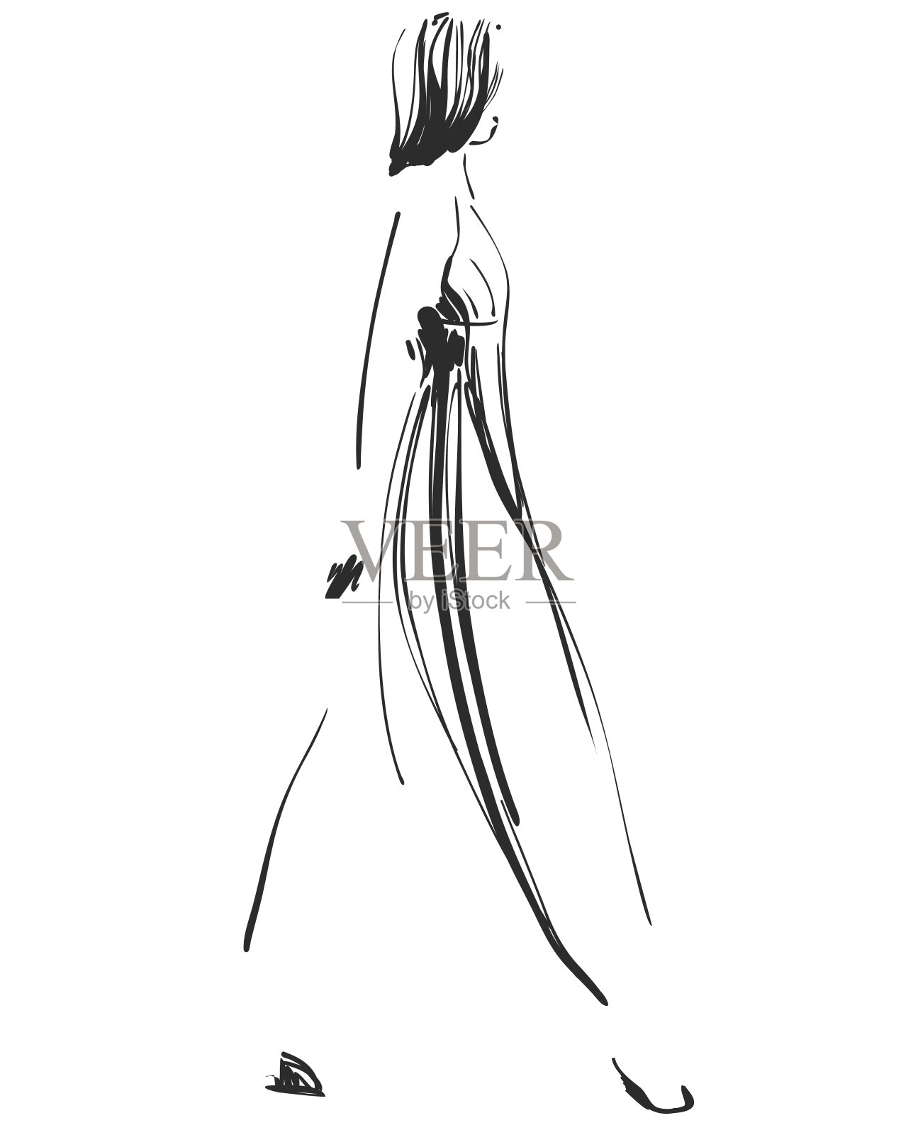 美丽的年轻女孩的设计模型。时尚，风格，美丽。图形，素描。插画图片素材