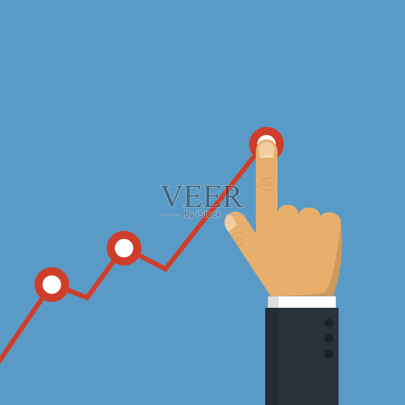 手触摸拿着图表箭头。利润的概念。商人管理财务增长图表。矢量插图。设计模板素材