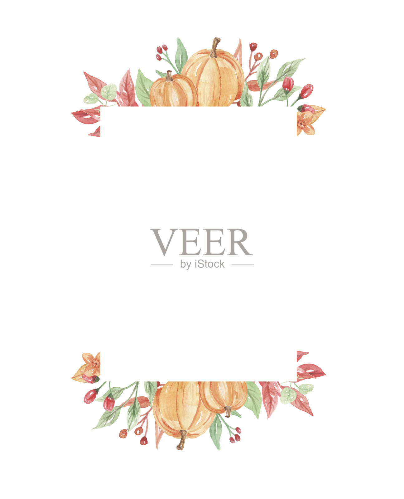 南瓜框手绘水彩画秋天秋天插画图片素材