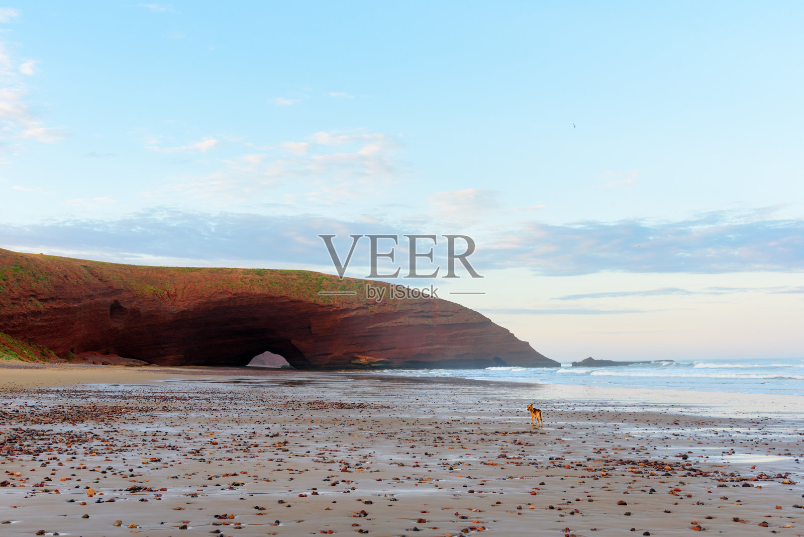 早上去勒齐拉海滩。摩洛哥照片摄影图片