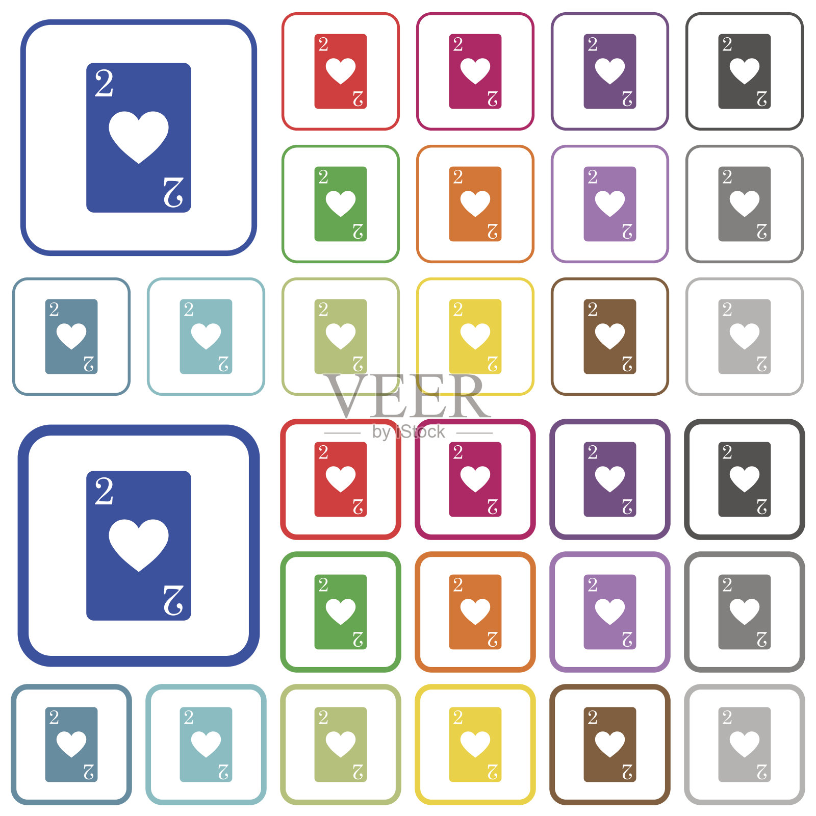 两个红心卡片勾勒出平坦的颜色图标图标素材