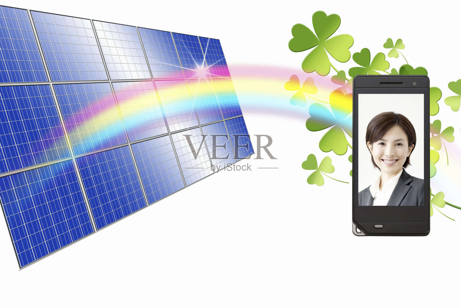 OL的微笑反映在手机屏幕和太阳能电池板上照片摄影图片