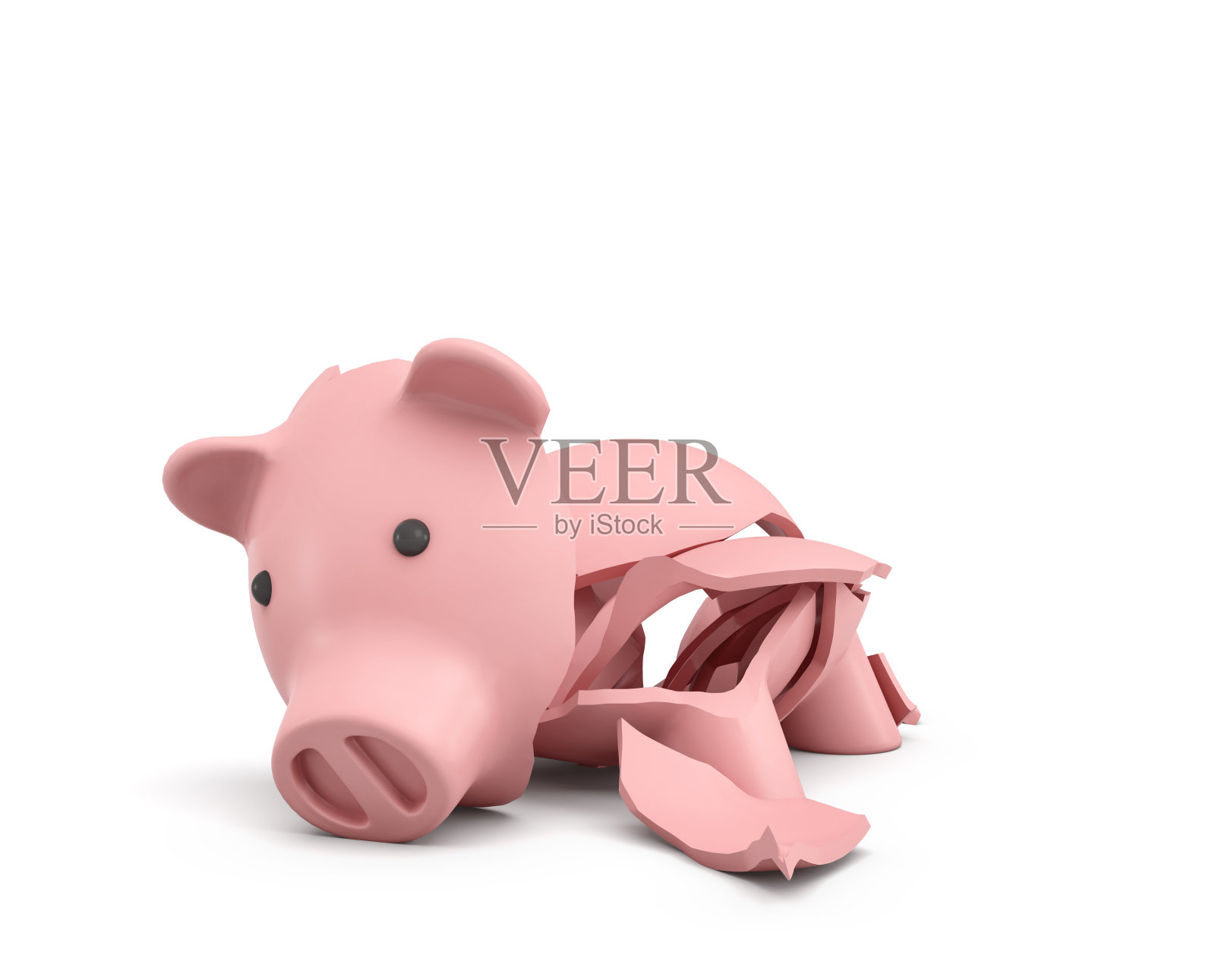一个粉红色的陶瓷储蓄罐完全破碎成几大块的3d渲染照片摄影图片