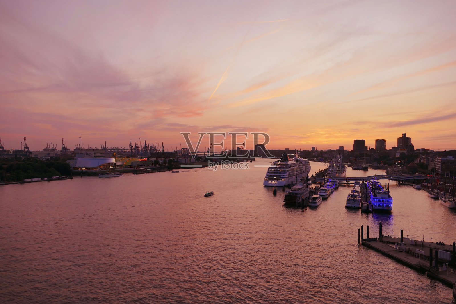 汉堡港口日落照片摄影图片