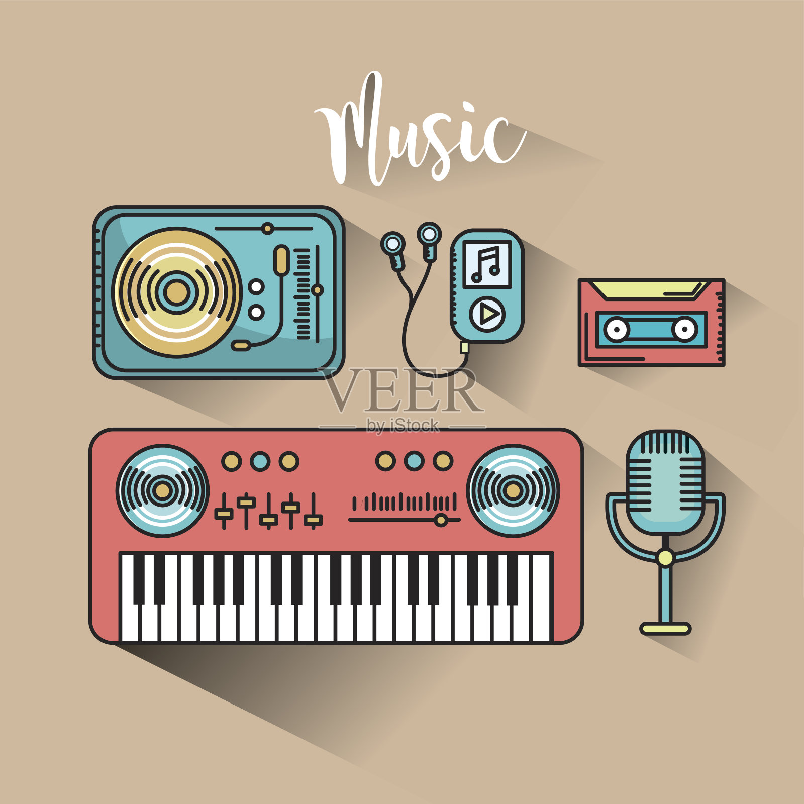 设置元素听和播放音乐插画图片素材