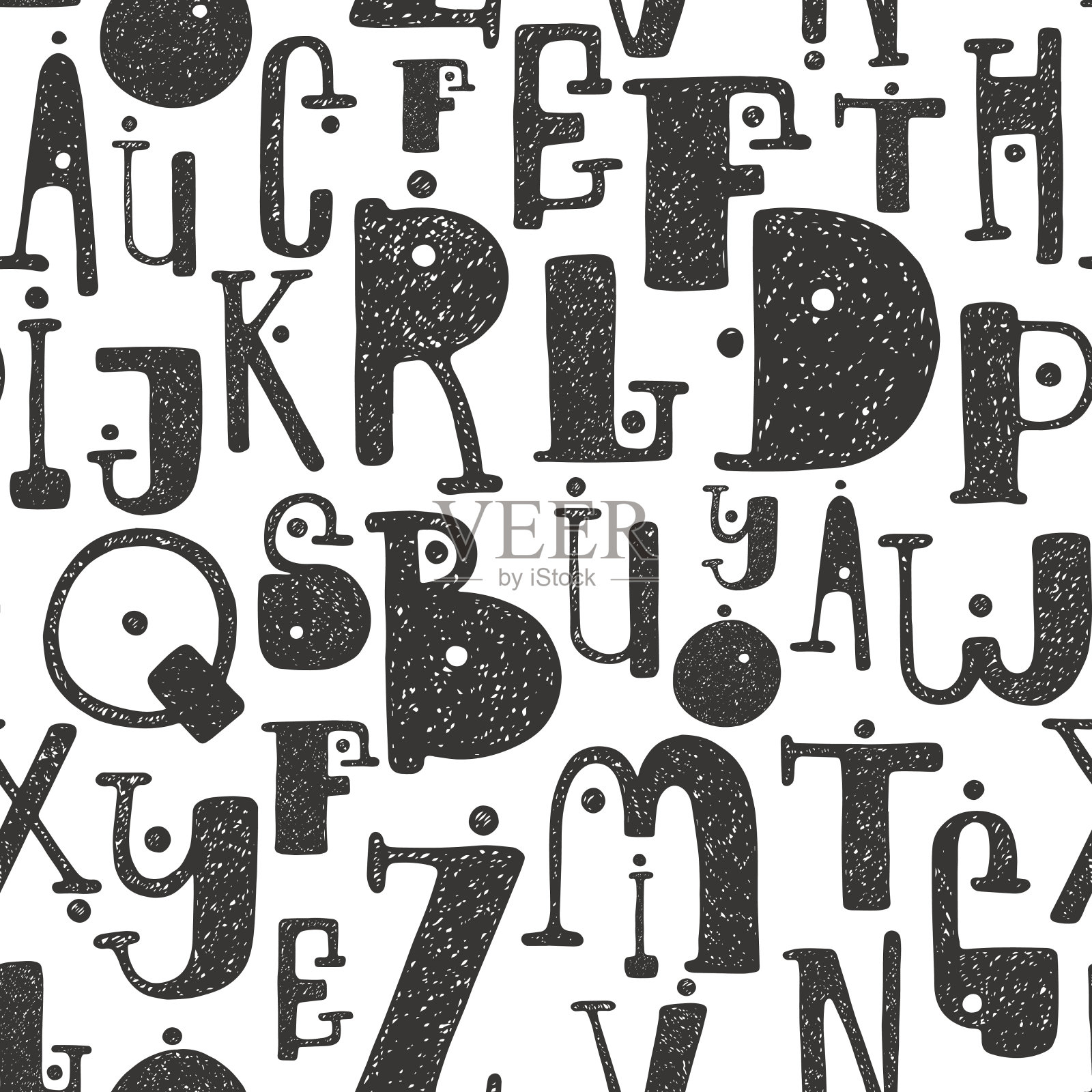 手绘无缝图案图形卡通垃圾摇滚风格字母插画图片素材