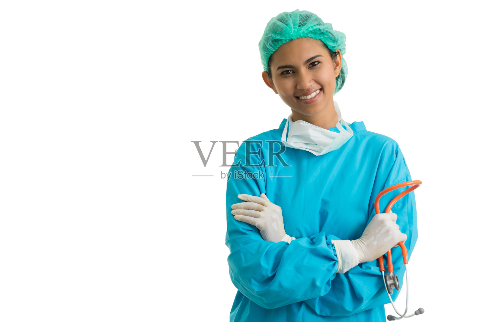 在白色背景上画一个医生的听诊器照片摄影图片