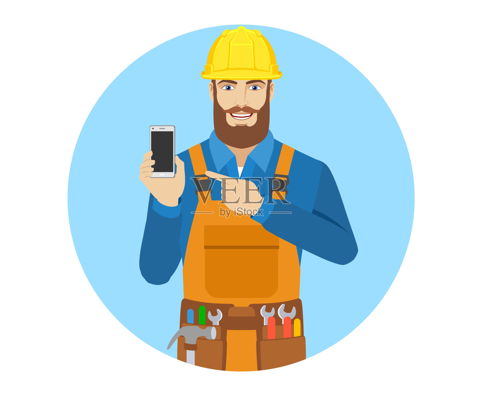 工作人员指着手机插画图片素材