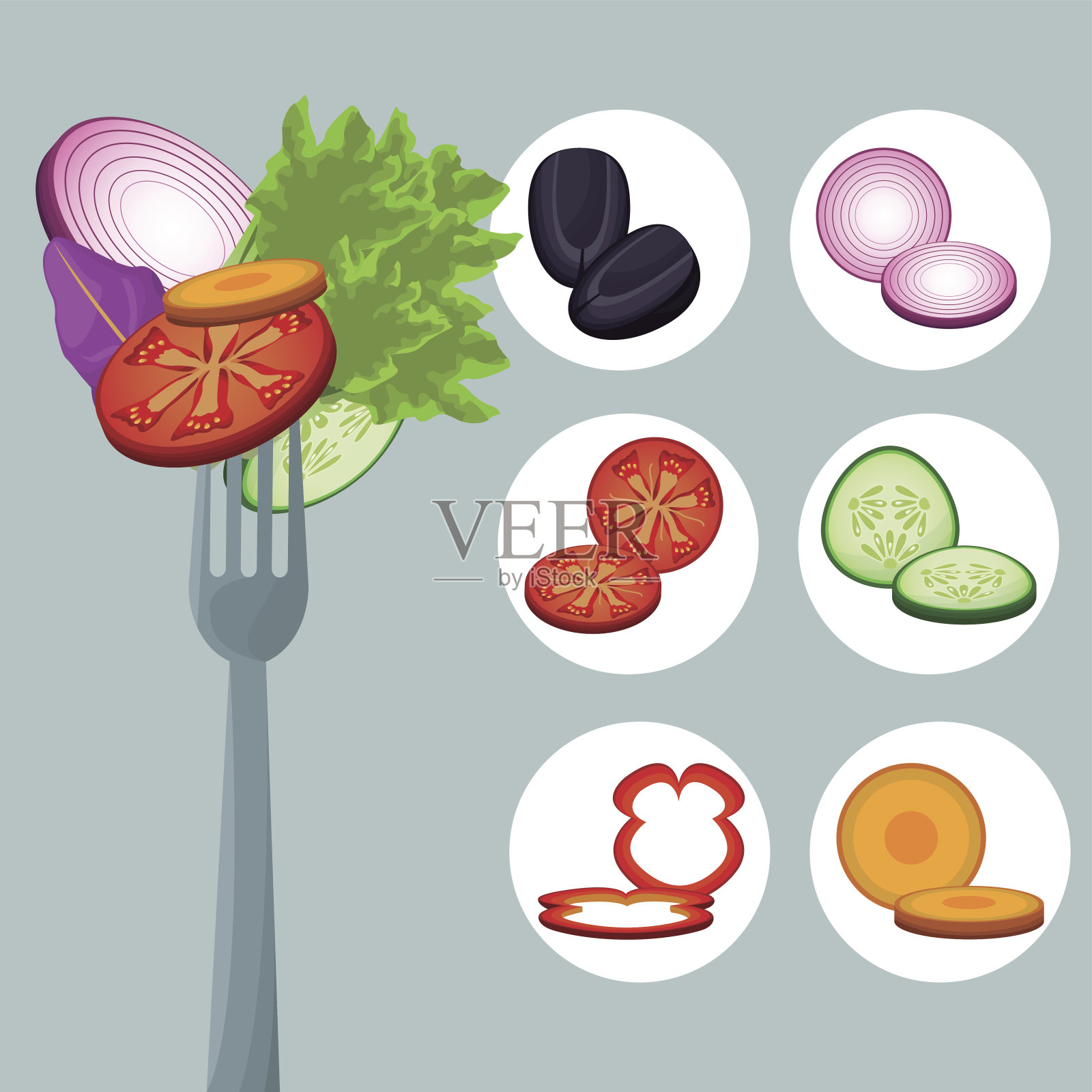 吃蔬菜沙拉美味叉插画图片素材