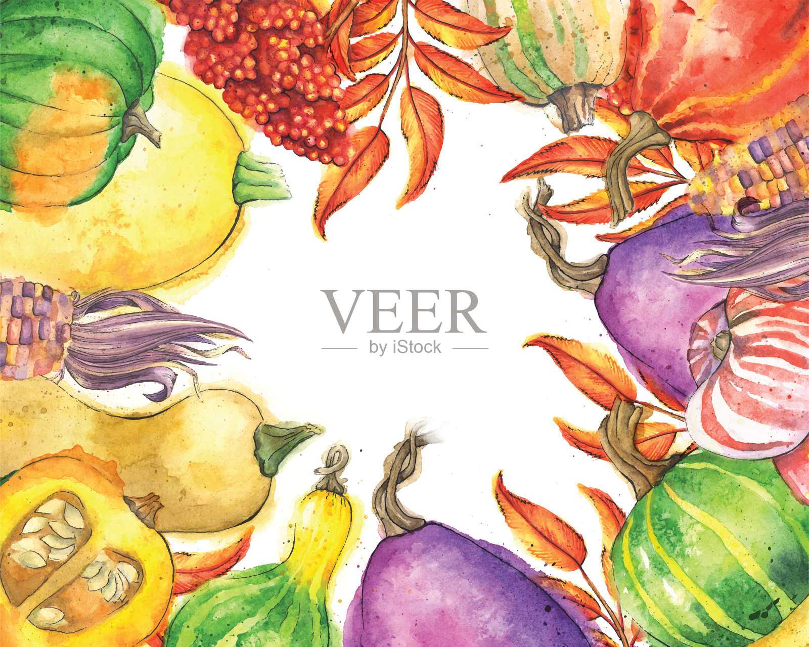 秋菜和叶边与拷贝空间插画图片素材