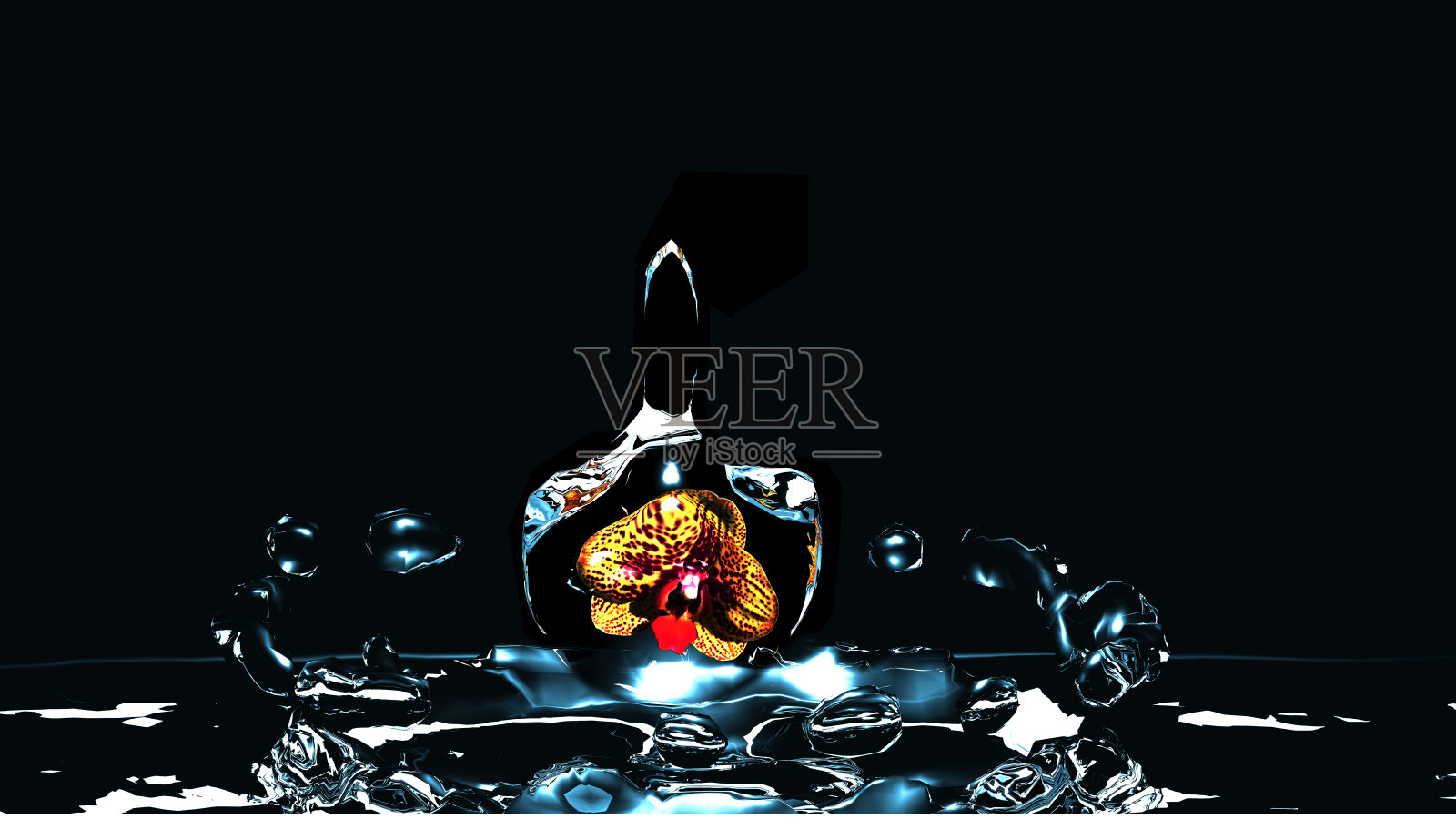 水中的兰花变成蓝色的水照片摄影图片