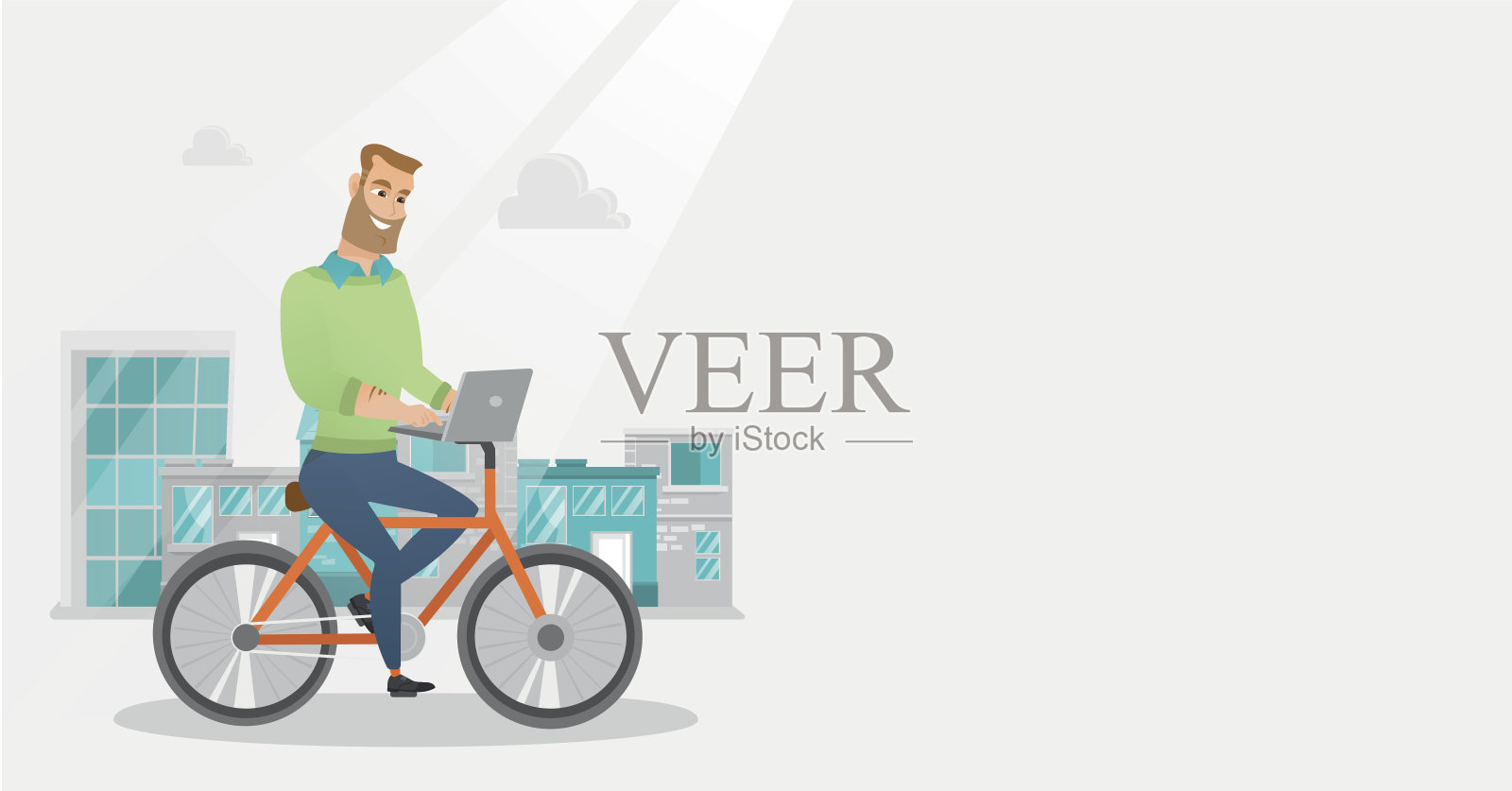 带着笔记本电脑骑自行车的商人插画图片素材