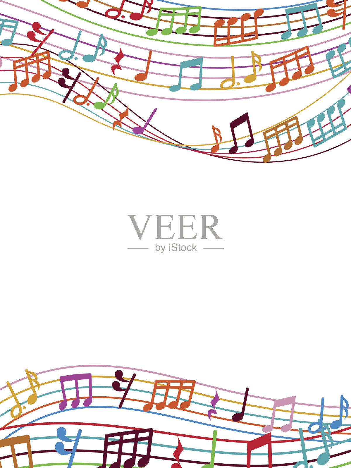 音乐背景与丰富多彩的音符和波浪插画图片素材